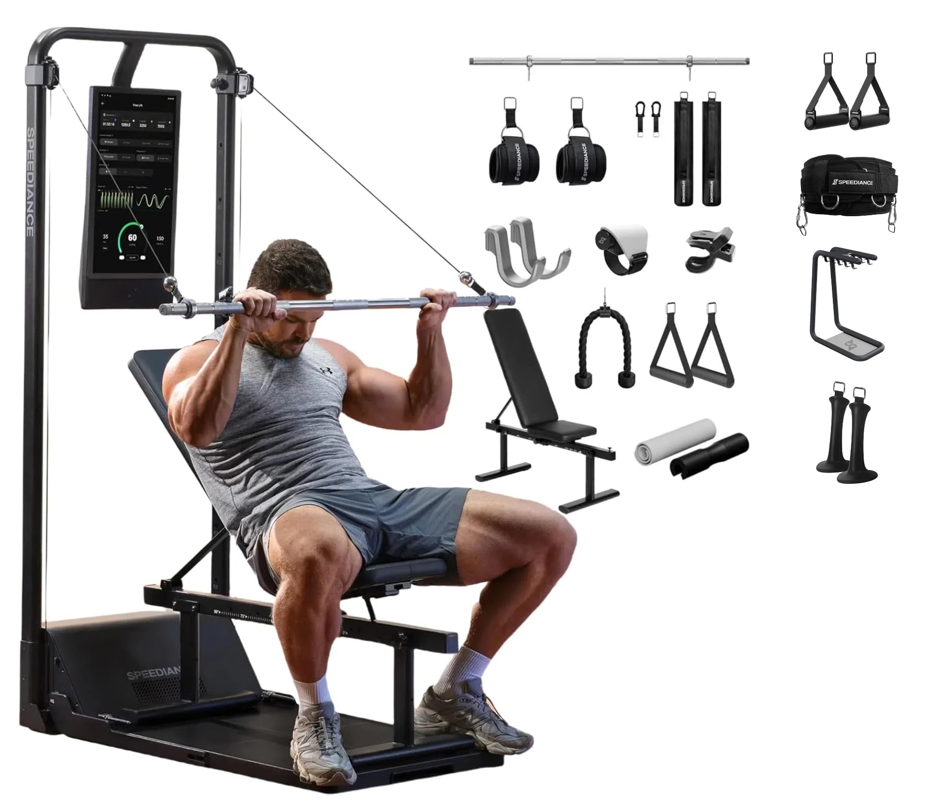 Speediance Gym Monster 2 Works Plus & Smart PowerGrip Handles & Weight Lifting Belt & Gym Accessories Organizer & Skiing Handles 2 Bundle