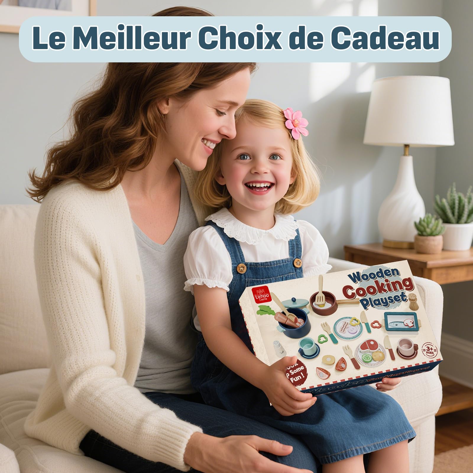 Lehoo Castle Accessoire Cuisine Enfant, Dinette et Pots, Dinette en Bois, Ustensile Cuisine Enfant, Legumes Jouet, Jouet Éducatif Éveil Montessori