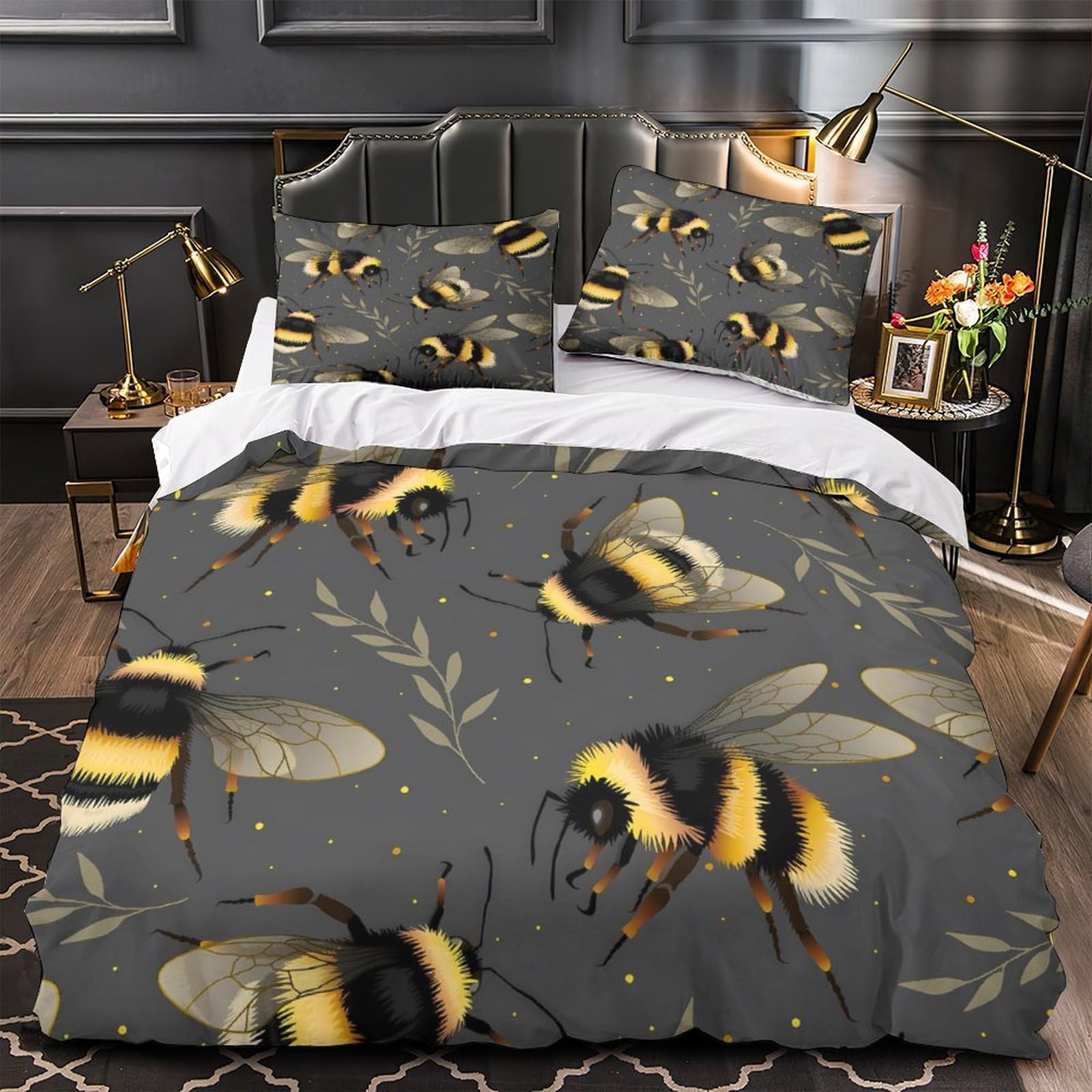 Parure de lit microfibre motif bourdon imprimé 3D haute densité lavable et ultra-résistante