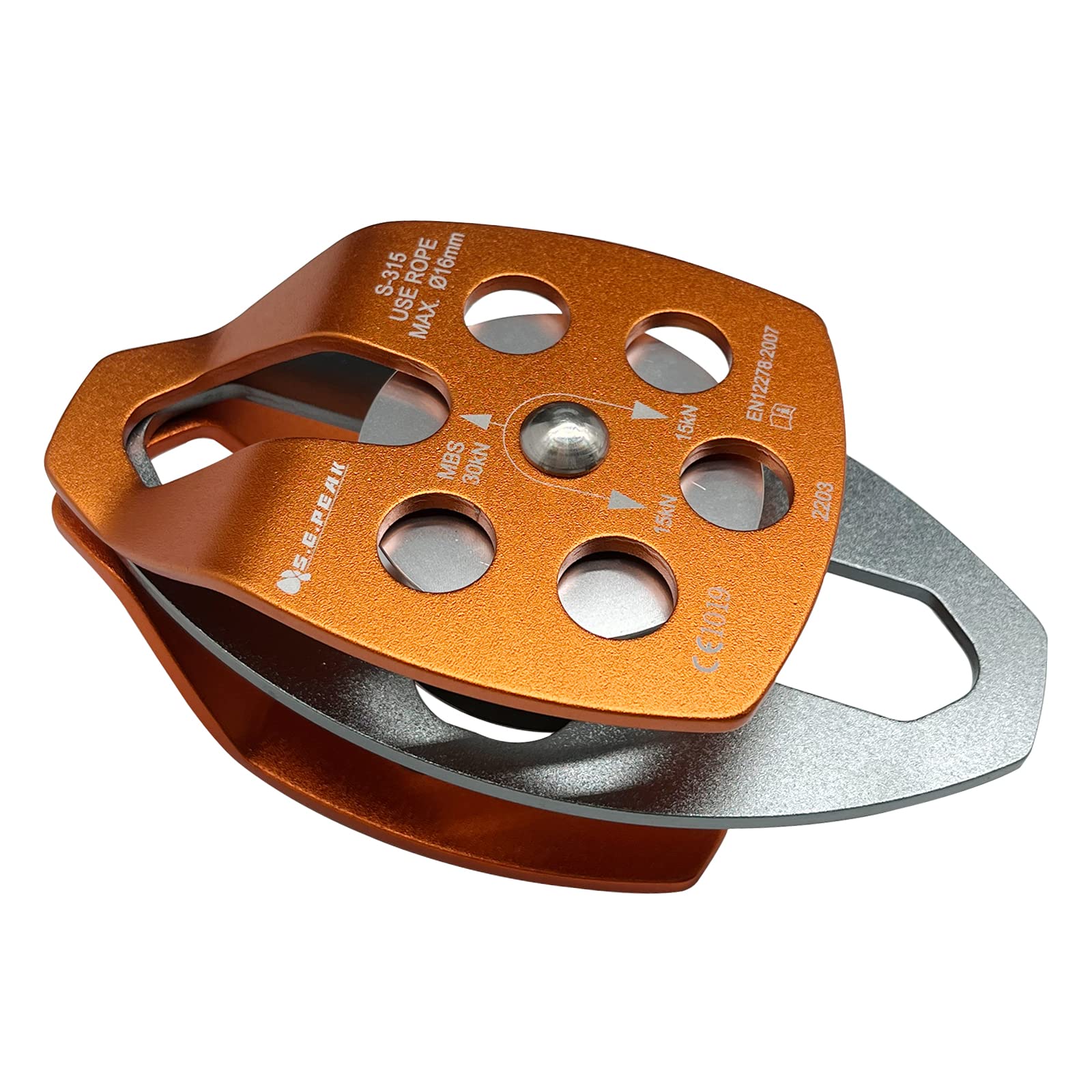 SEPEAK CE 30kN Large Rescue Climbing Pulley Double Sheave with Swing Plate, Portable Outdoor Safety Pulley for Backyard Zipline,Climbing&Rock Lifting,Fits Rope up to 16 mm/Holds Up to 6750lbs,Orange