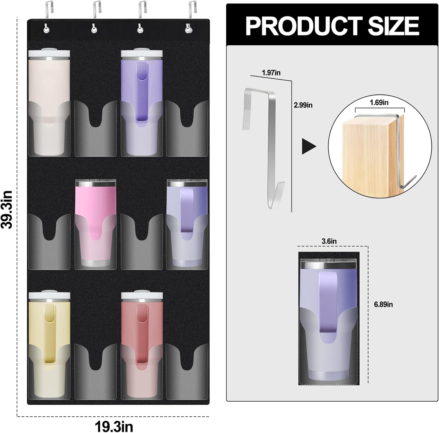Water Bottle Holder for Stanley Cup, 12 Pockets Large Capacity Water Bottle Organizer for Stanley 40oz Tumbler, Portable Foldable Hanging Bag for Door Kitchen Cabinet Pantry Bedroom - Image 6