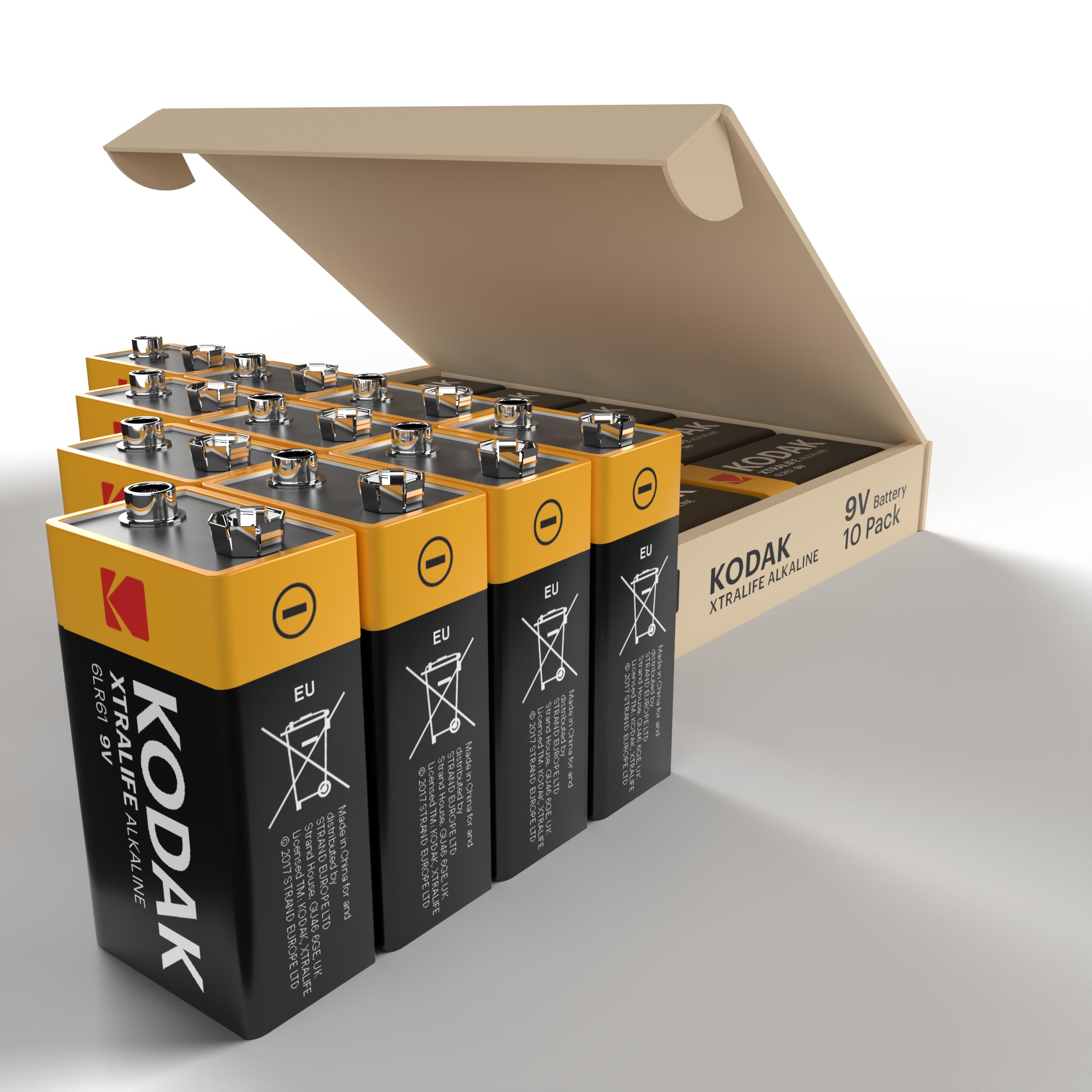 Kodak Xtralife 9V Batteries 10-Pack, Smoke Alarm Battery, PP3 for Fire Alarm, Square 6LR61 MN1604 Alkaline Batteries, 10-Year Shelf Life, 100% More Power — view 8