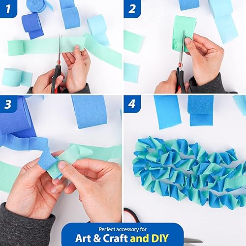 Vista 137 de 8 rollos de serpentinas moradas, paquete de 656 pies de papel crepé morado con blanco para decoraciones de fiestas, decoraciones de cumpleaños