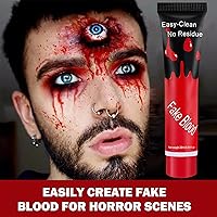 Vista 7 de Crema de sangre falsa realista, lavable, sangre falsa para ropa, boca y ojos, disfraz de payaso vampiro de Halloween, disfraz de payaso de vampiro