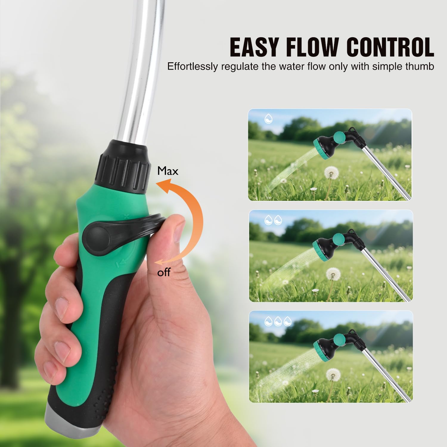 Yesker Bewässerungsstab für Gartenschlauch, 35 Zoll, 9 Sprühmuster, verstellbarer Wassersprüher mit schwenkbarem Kopf, Gartenschlauchdüse mit Daumenflusskontrolle, ideal für Wasserhängekörbe und