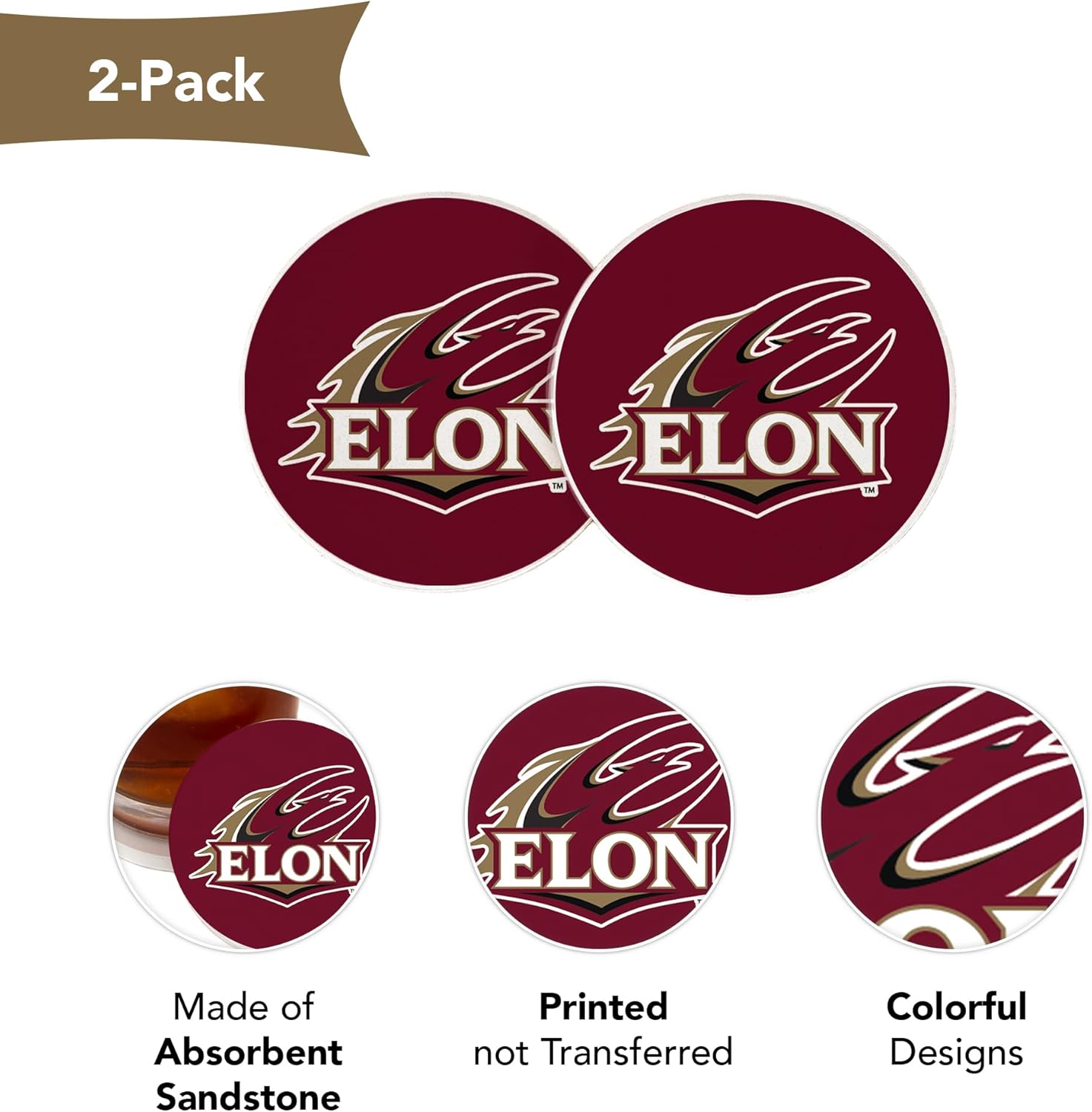 Desert Cactus Elon University Car Coaster Phoenix Absorbent Sandstone Car Cup Coasters Set of 2 (Design A) - Image 3