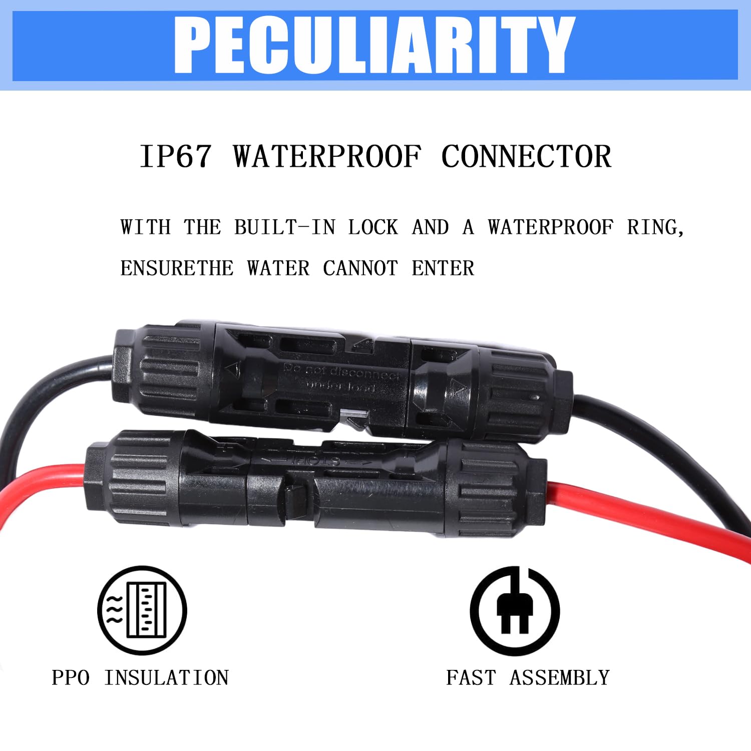 Cavo di prolunga per pannello solare, cavo PV, 10 AWG (6 mm²), 9 m, IP67, impermeabile, connettori maschio/femmina, per camper e sistemi domestici, in rame stagnato, per barche all'aperto