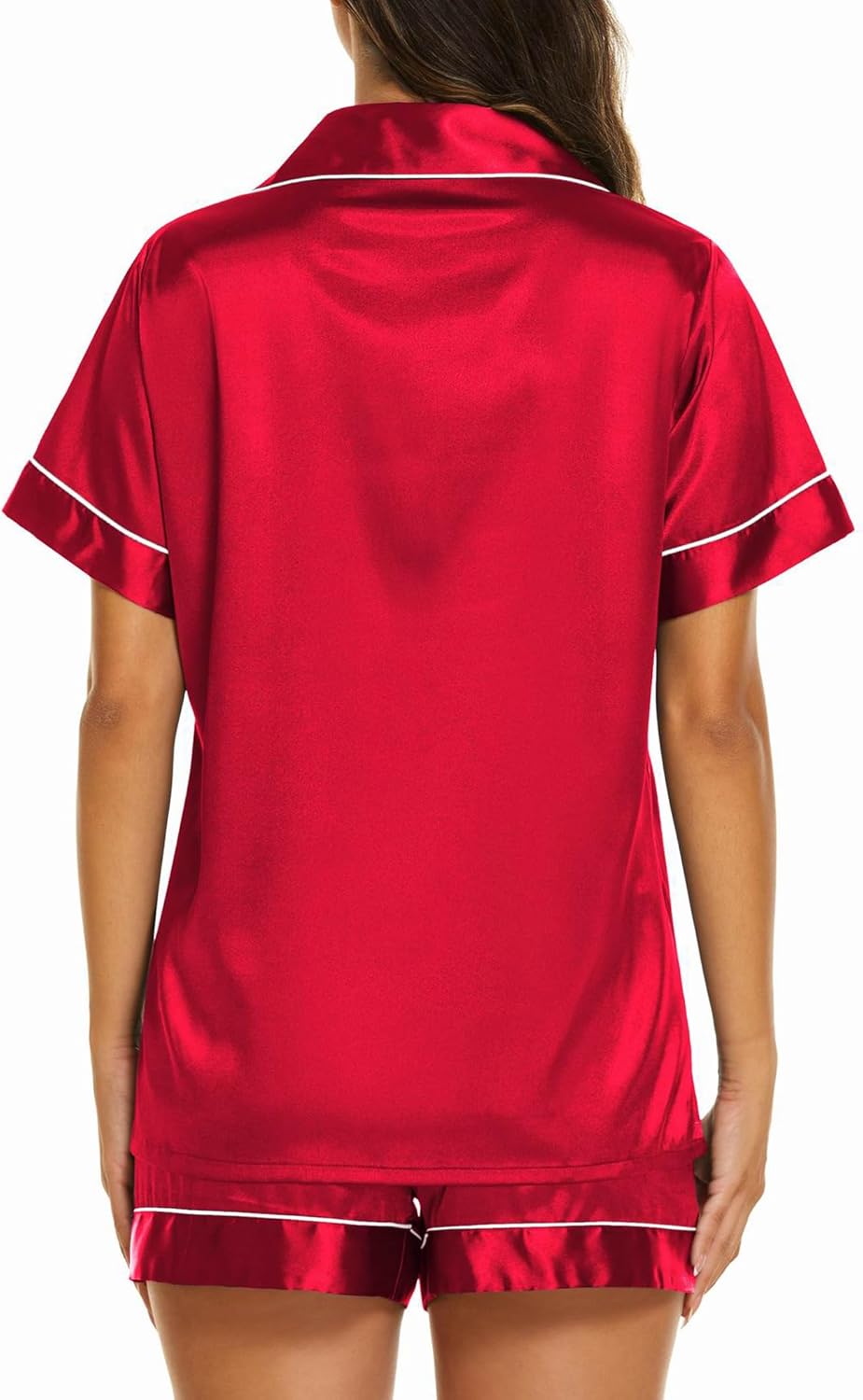 Ekouaer Silk Pajamas for Women Short Sleeve Sleepwear Soft Button Down Loungewear 2 Piece Satin Pjs Shorts Set - Image 2