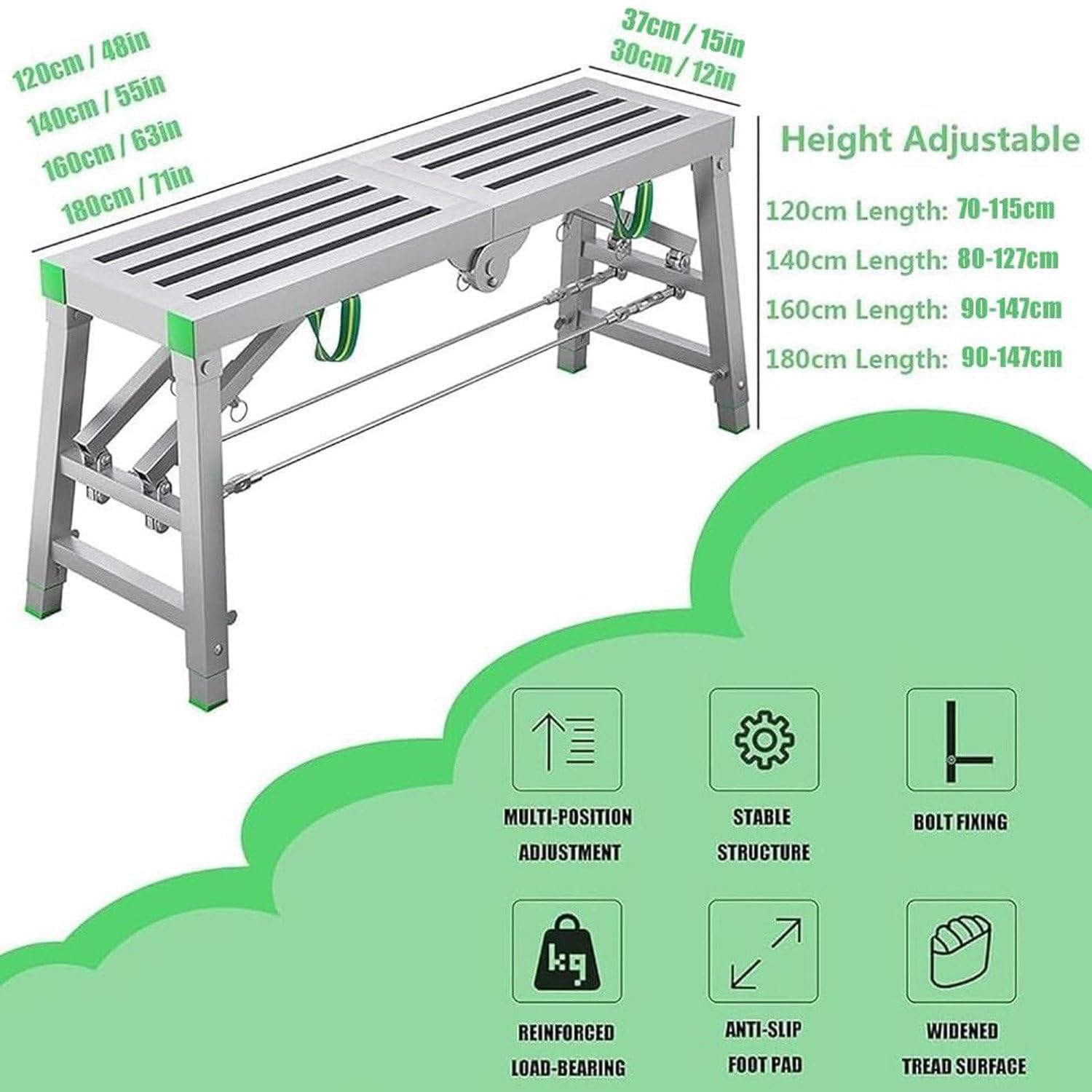 Sgabello Pieghevole, Piattaforma di Lavoro Portatile Multiuso, banco da Lavoro con Scala a Torre per ponteggi, Scala Pieghevole in Acciaio per ponteggi, banco per cartongesso Resistente,B-160 * 30cm