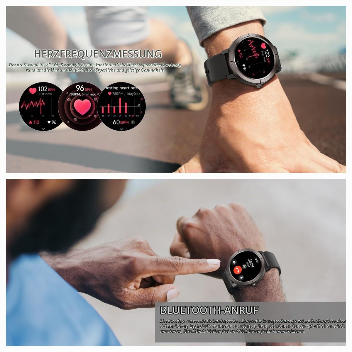 beyerswerk Alpha Sport Smartwatch mit GPS für Männer und Frauen, wasserdichte 5 ATM Schwimmuhr, Anrufe tätigen/annehmen, 1.32'' AMOLED-Display, Fitness-Tracker, Herzfrequenz- und Schlafmonitor