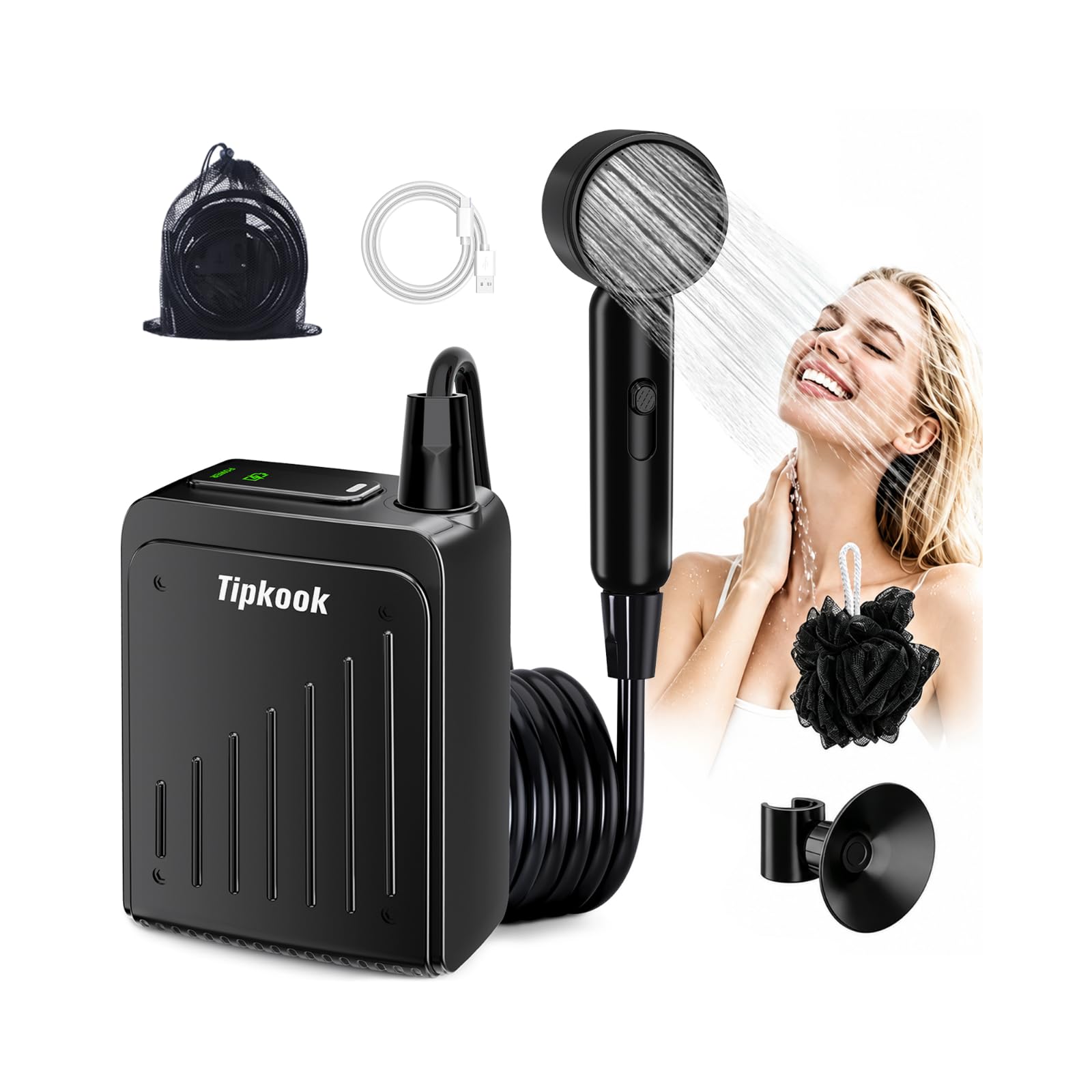 Portable Shower Pump for Camping, 5000mAh Rechargeable Camping Shower with 3 Adjustable Speeds, IPX8 Waterproof, 4 Spray Modes, PP Filter, Lightweight for Travel, Pet Cleaning, Hiking-image-22