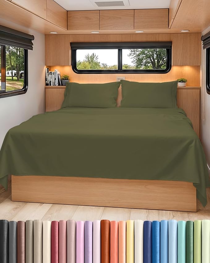 Short Queen Size 4 Piece Sheet Set - RV Short Queen, Soft, Breathable & Cooling Bed Sheets Set w/ Deep Pockets - Hotel Luxury Bedding for Women, Men, Kids, Teens, Boys & Girls - Oeko-Tex - Sage Green