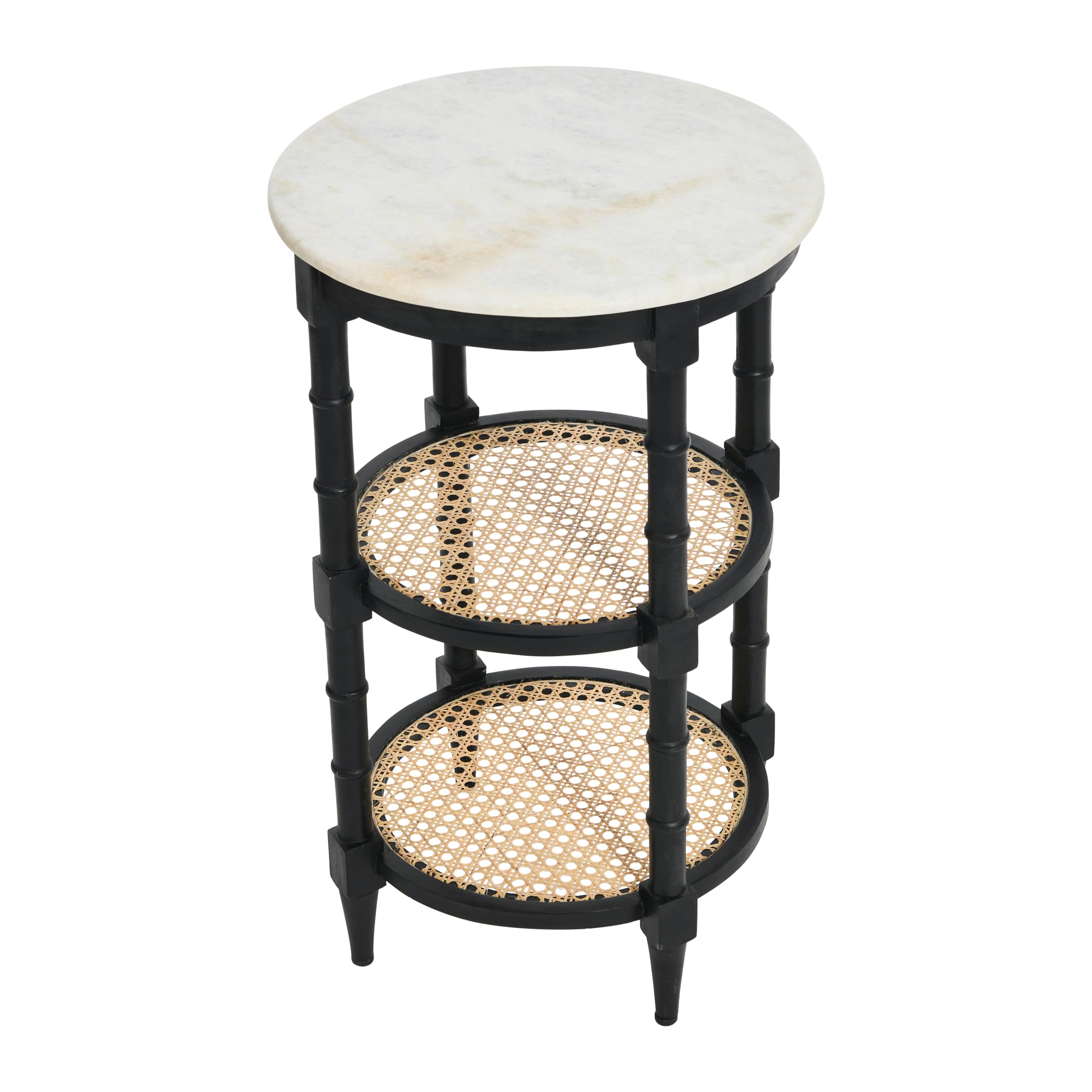 Creative Co-Op Mango Wood and Woven Cane Side End Table, Black