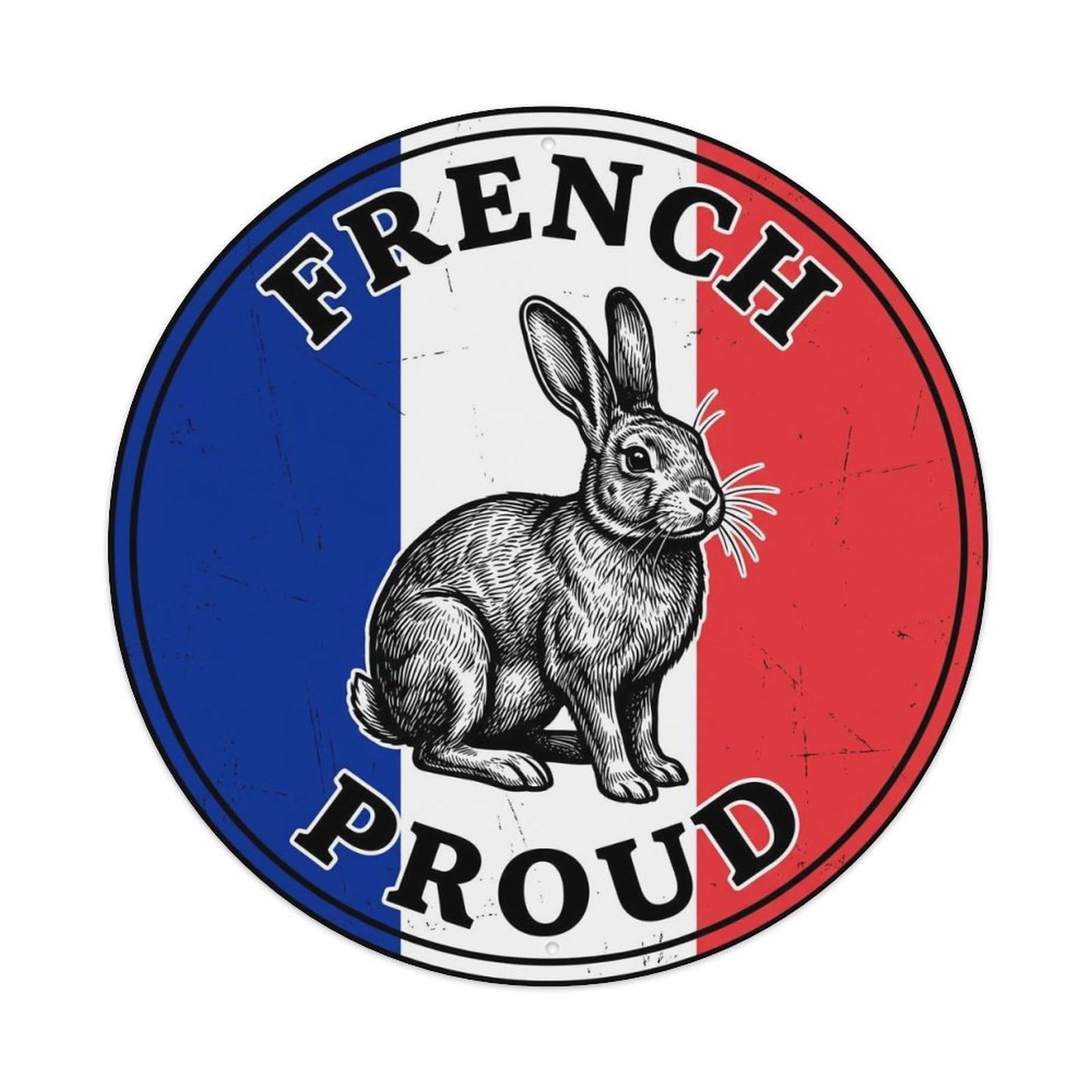 Olhnbad Style French Proud Rabbit Wildlife National Emblem Metal Tin Sign