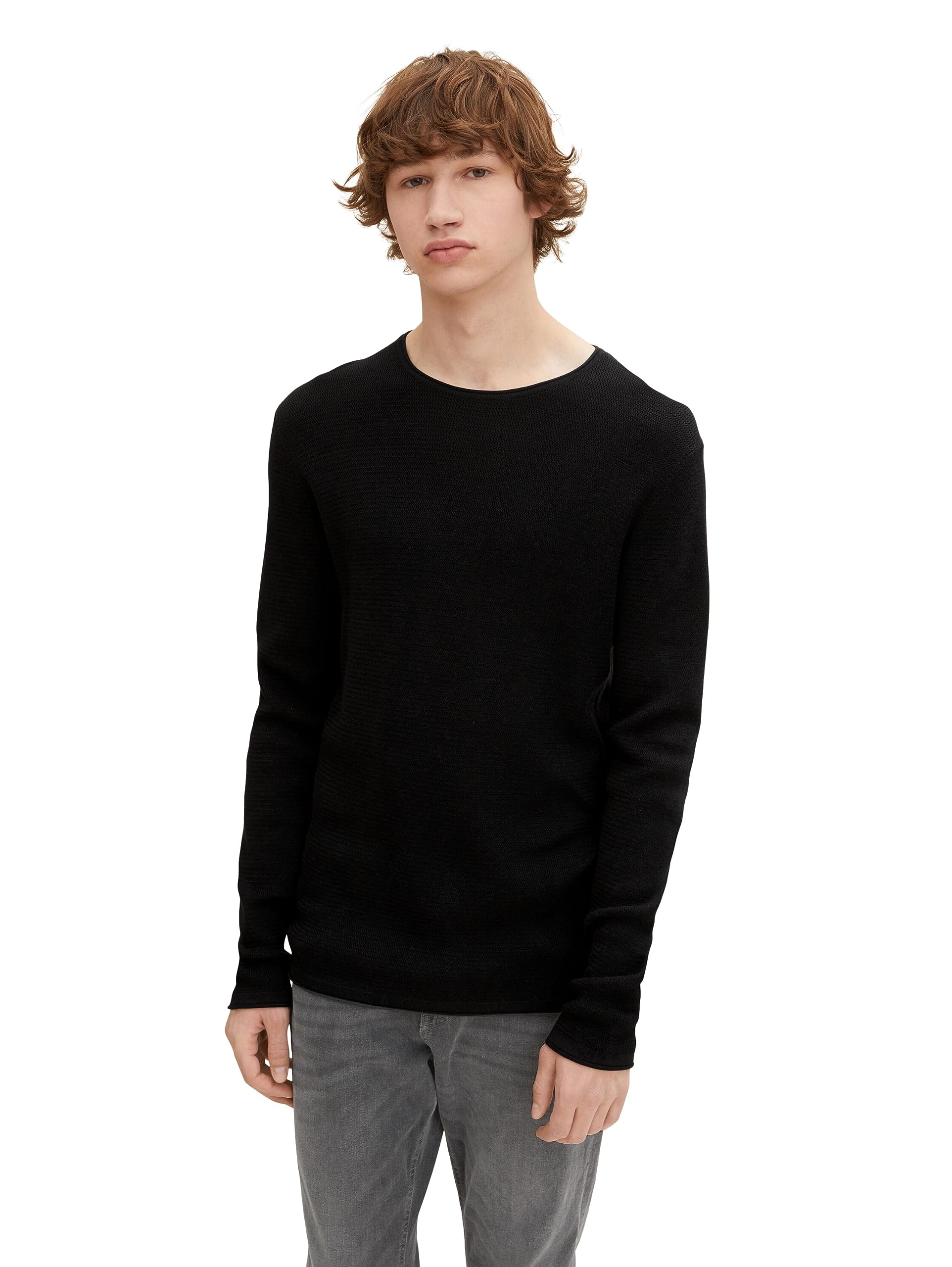 TOM TAILOR Denim Men's Knitted Jumper with Structure 1016090, 29999 - Black, L