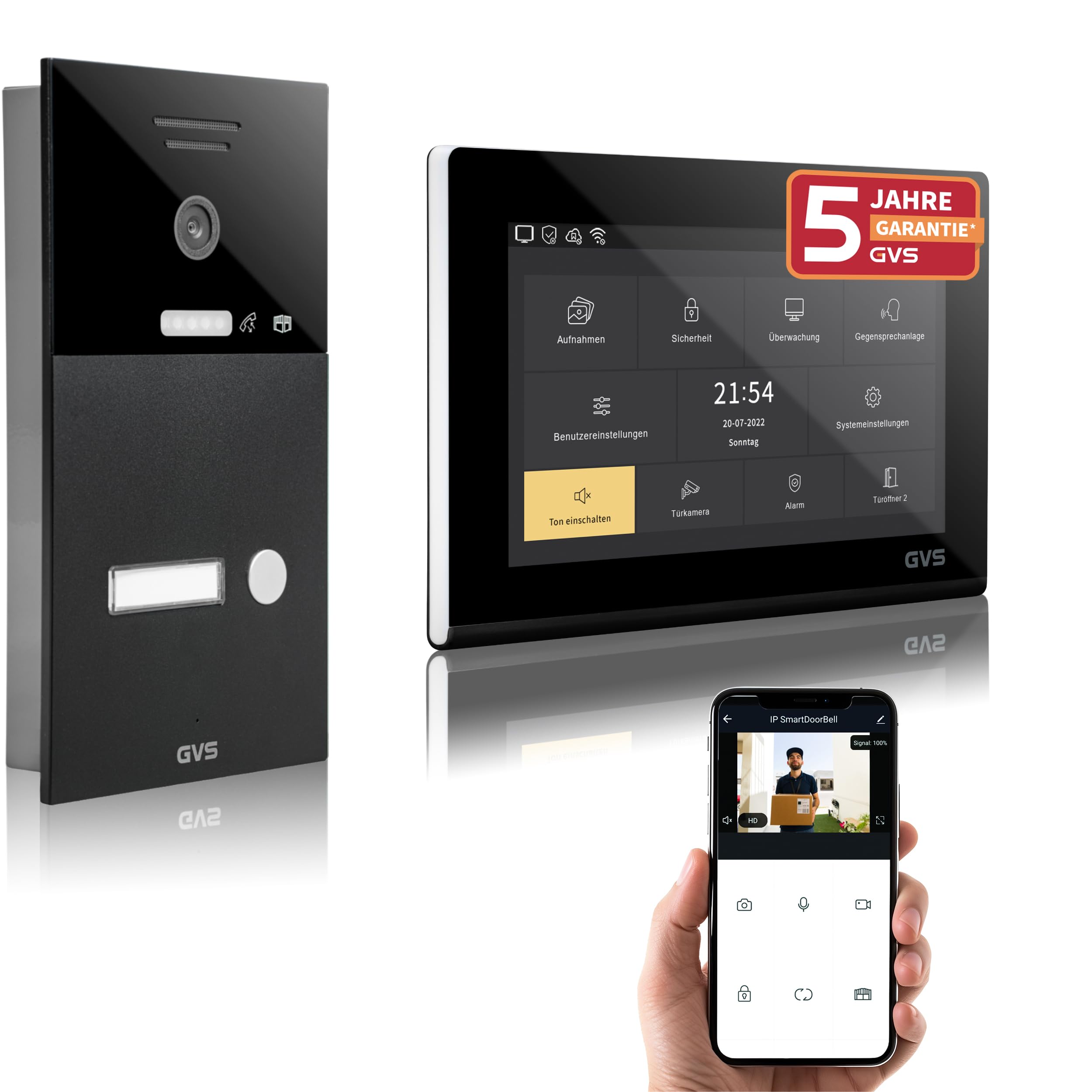 GVS IP Video Türsprechanlage mit Türöffner, 1x 7 Zoll Monitor & App