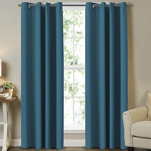 Blackout Bedroom Curtains Panels, Functional Blackout Curtains for Bedroom, Thermal Insulated, Privacy Assured, Grommet Top Nursery & Infant Care Curtains, 2 Panels, Each 52" W x 84" L, Dark Teal