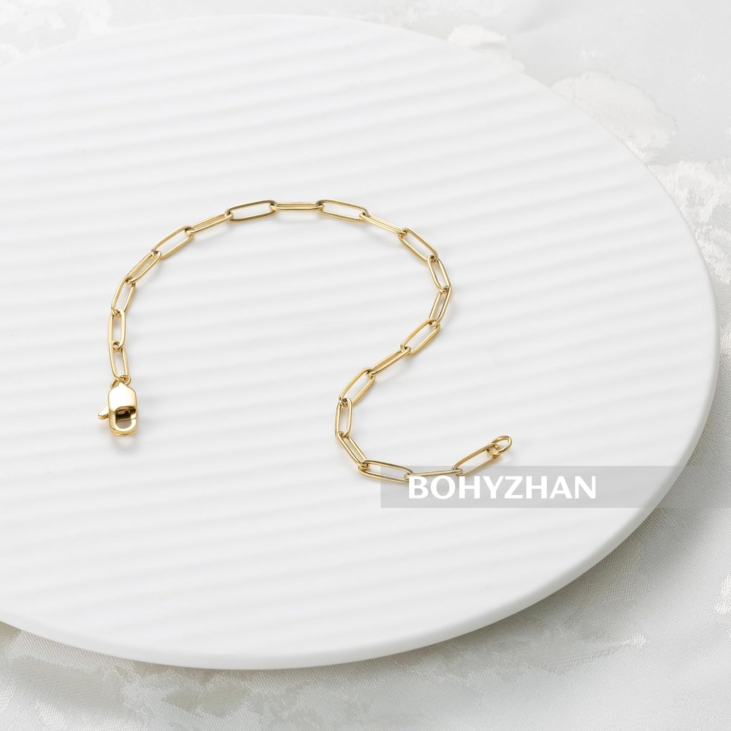 14K Gold Plated Paperclip Dainty Link Chain Adjustable Bracelet Jewelry Gifts for Women - Image 3