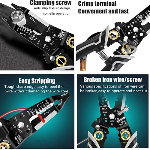 Miniatura 6 de szhdxsy - Cortador y pelacables multifuncional, herramienta de pelacables 9 en 1, crimpadora, herramienta de cable con funciones de pelado, corte y