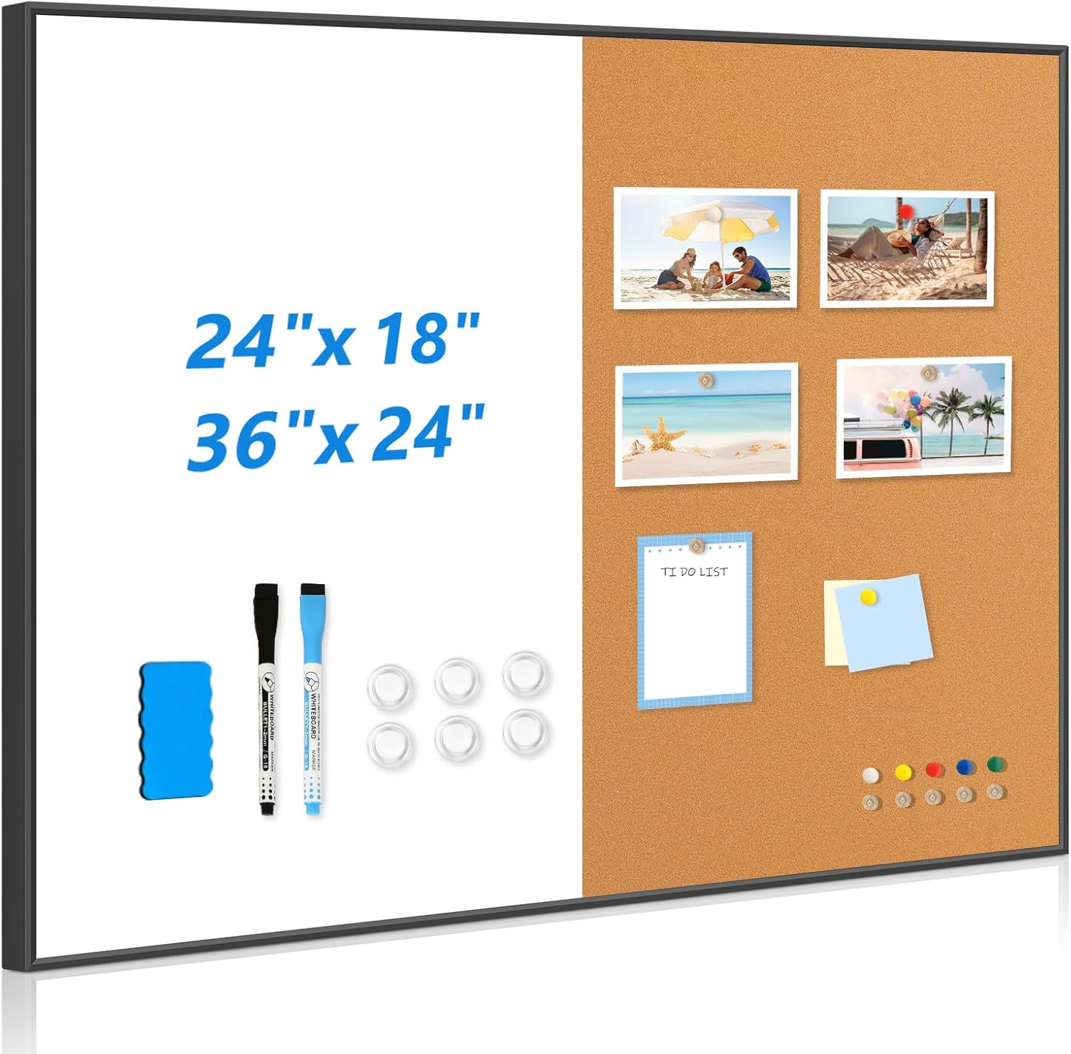 White Board Cork Board Combo 36x24 with Aluminum Frame