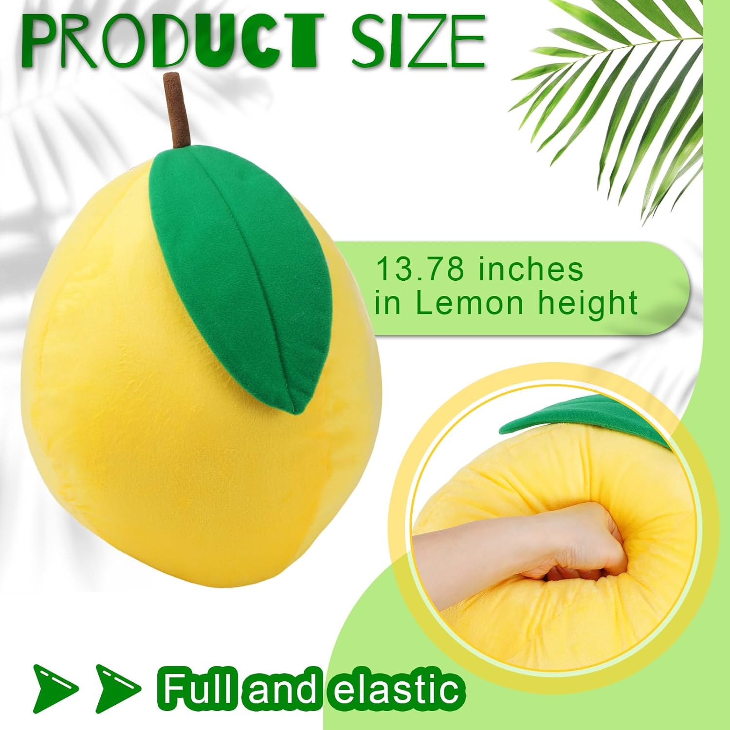 Vercraft 2 Pcs Decorative Lemon Plush Fruit Christmas Throw Pillow Kawaii Yellow Hugging Plushies Gift Soft Novelty Green Plush Pillow Cushion Seat Decor for Home 13.8 Inch (Lemon)