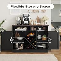 Vista 14 de MHOM Armario de café de granja con salidas Prower, armario rústico de licor con estante para vino, gabinete de vino de madera para comedor y sala