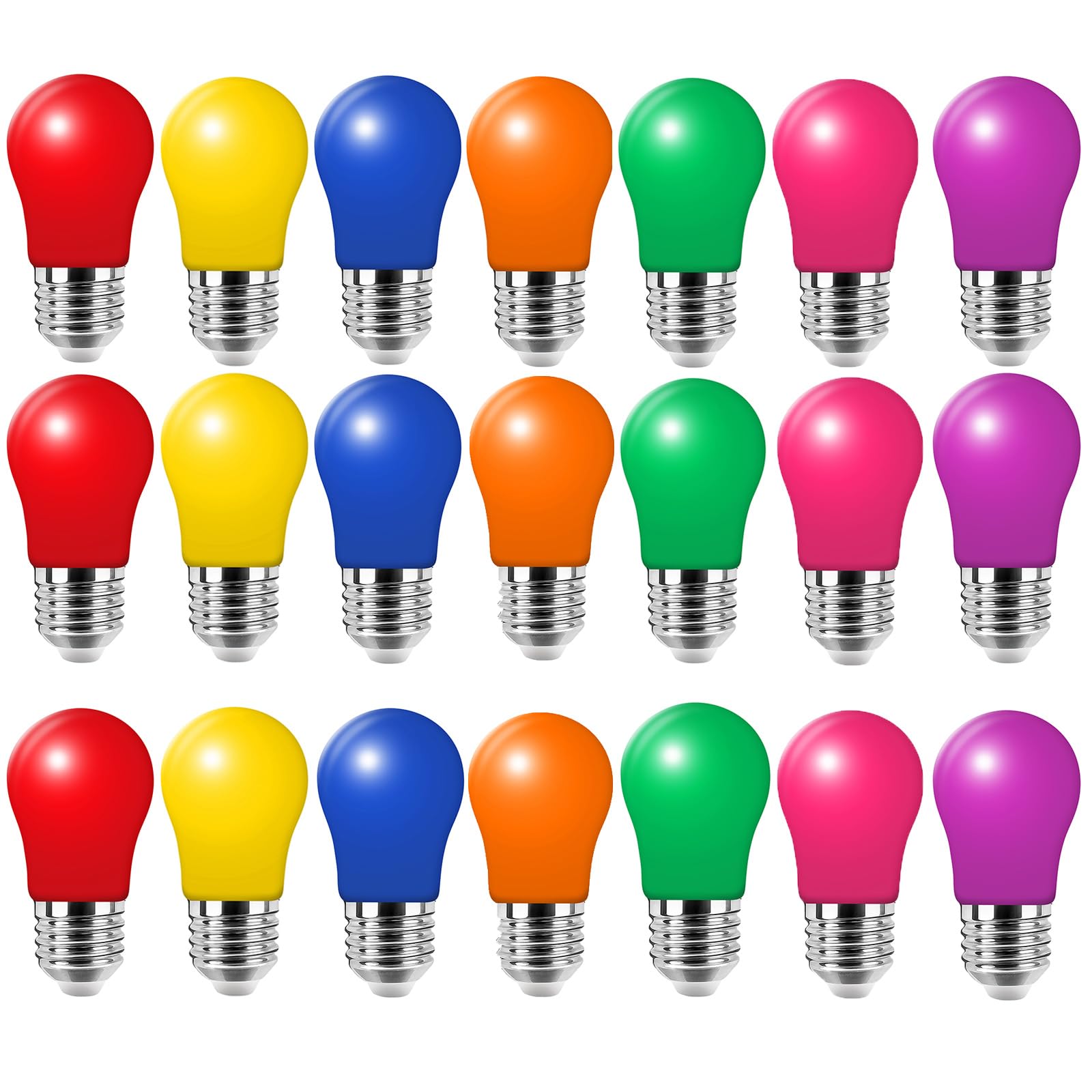WULUN 21 Pack 3W LED Colored Light Bulb E27 A50 Screw Cap Multi-Colored Light Bulb for Wedding Halloween Christmas Party Bar Mood Ambiance Decoration — image 1