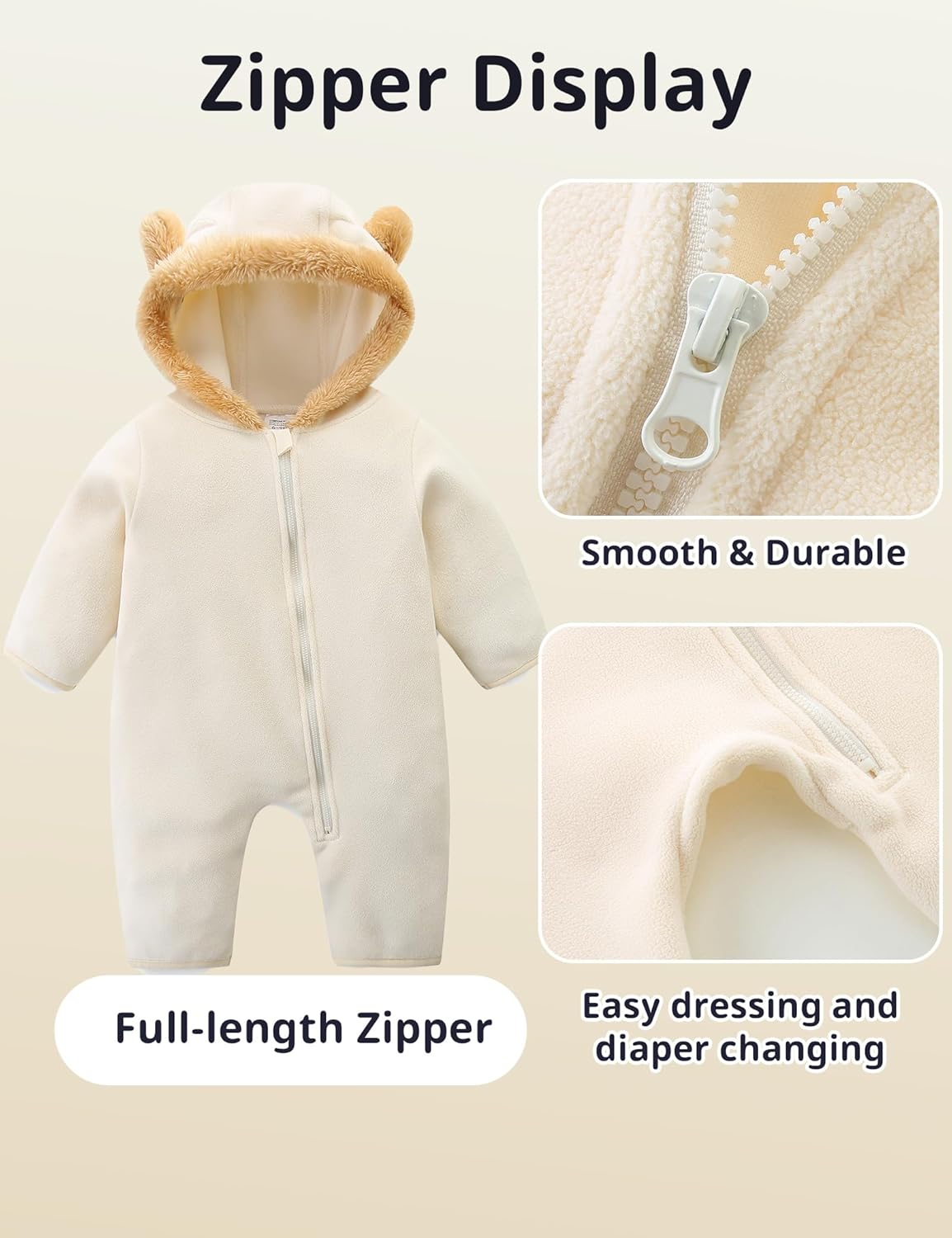 Baby Fleece Bodysuit Infant Boy Girl One Piece Bear Hooded Outerwear Snowsuit For Winter - Image 5