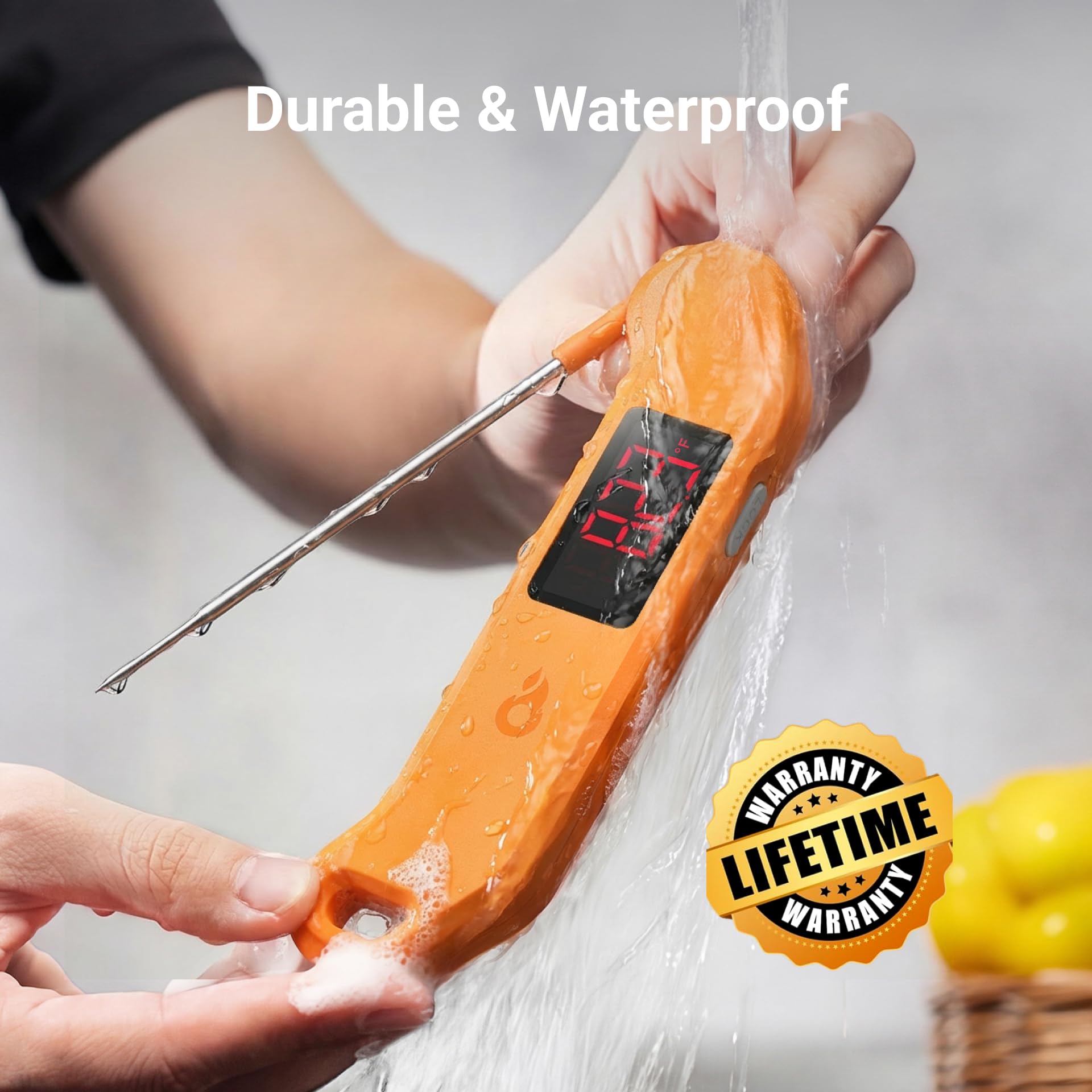 Thermomètre à viande numérique professionnel, lecture instantanée en 1 seconde, précision de ± 0,-15 °C, thermomètre alimentaire certifié NIST & NSF, écran LED lumineux à rotation automatique