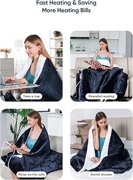 Mlivrom Heated Throw Blanket with 1-9 hrs Timer Auto-Off & 8 Heating Levels,Flannel Electric Blanket Throw ETL Certification,Machine Washable Full Body Warming Blankets