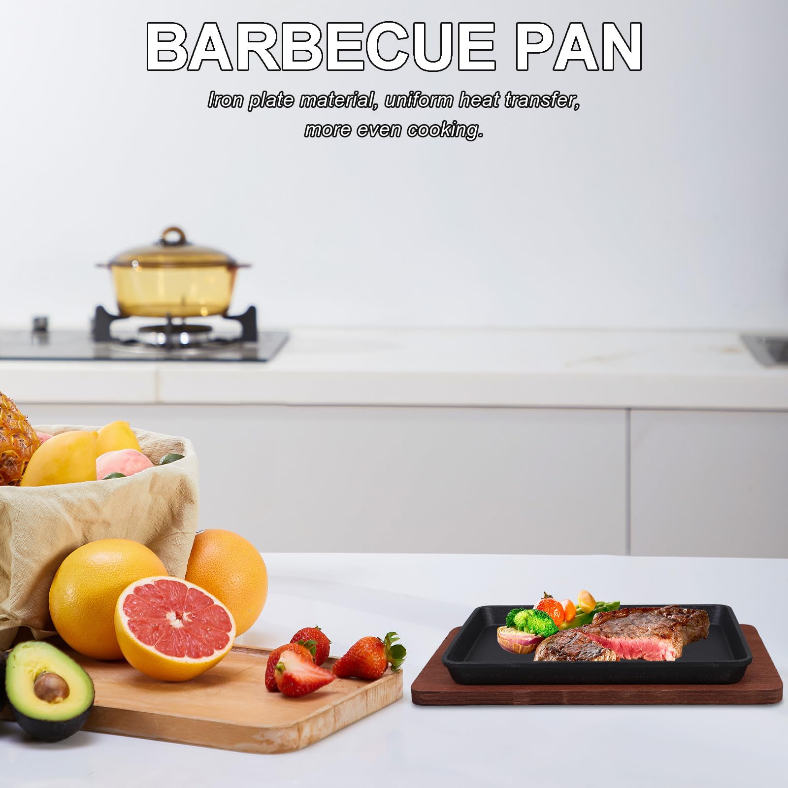 POPETPOP Piastra Quadrata Piastra Antiaderente Versatile in Ghisa Smaltata con Base in Legno di Faggio per Cucina Domestica, per Bistecche e Barbecue
