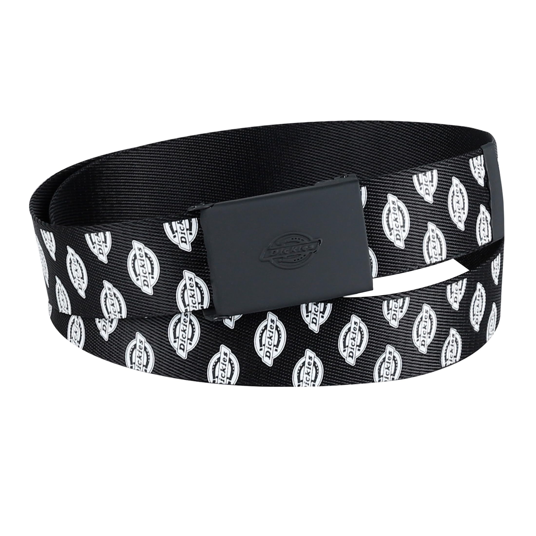 Dickies Women's Tonal Plaque Buckle Fabric Belt, Black Logo, Large