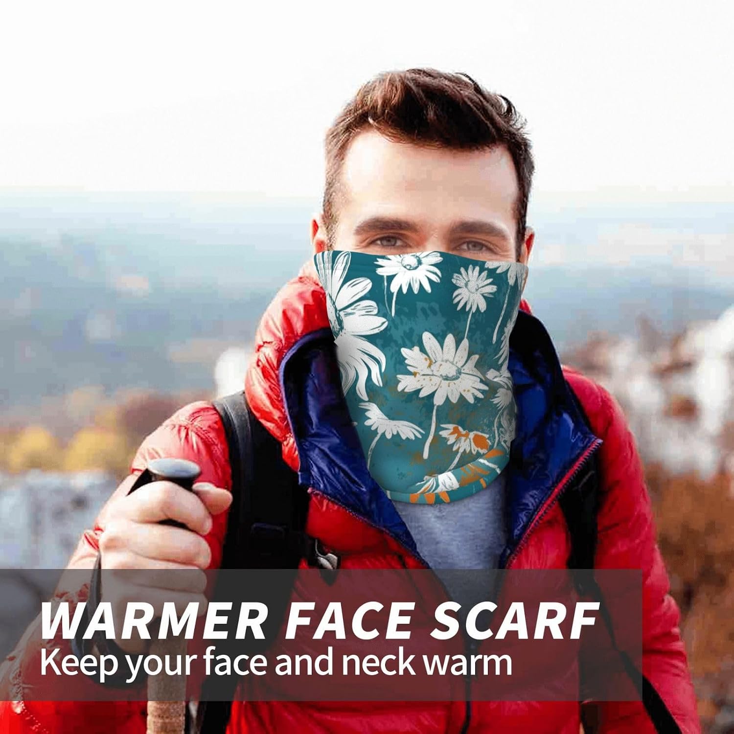 Winter Neck Warmer for Men Women, White Daisy Neck Gaiter UV Sun Protection Face Mask Windproof Cold Weather Face Cover Thermal Ski Mask Scarf for Outdoor Sports Bandana