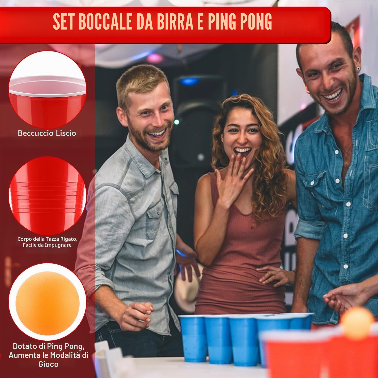 Kasanni 50 Beer Pong, 500ML Bicchiere di Plastica e 12 Palline da Ping Pong, Bicchieri Beer Pong, Bicchiere di Plastica, Giochi Alcolici