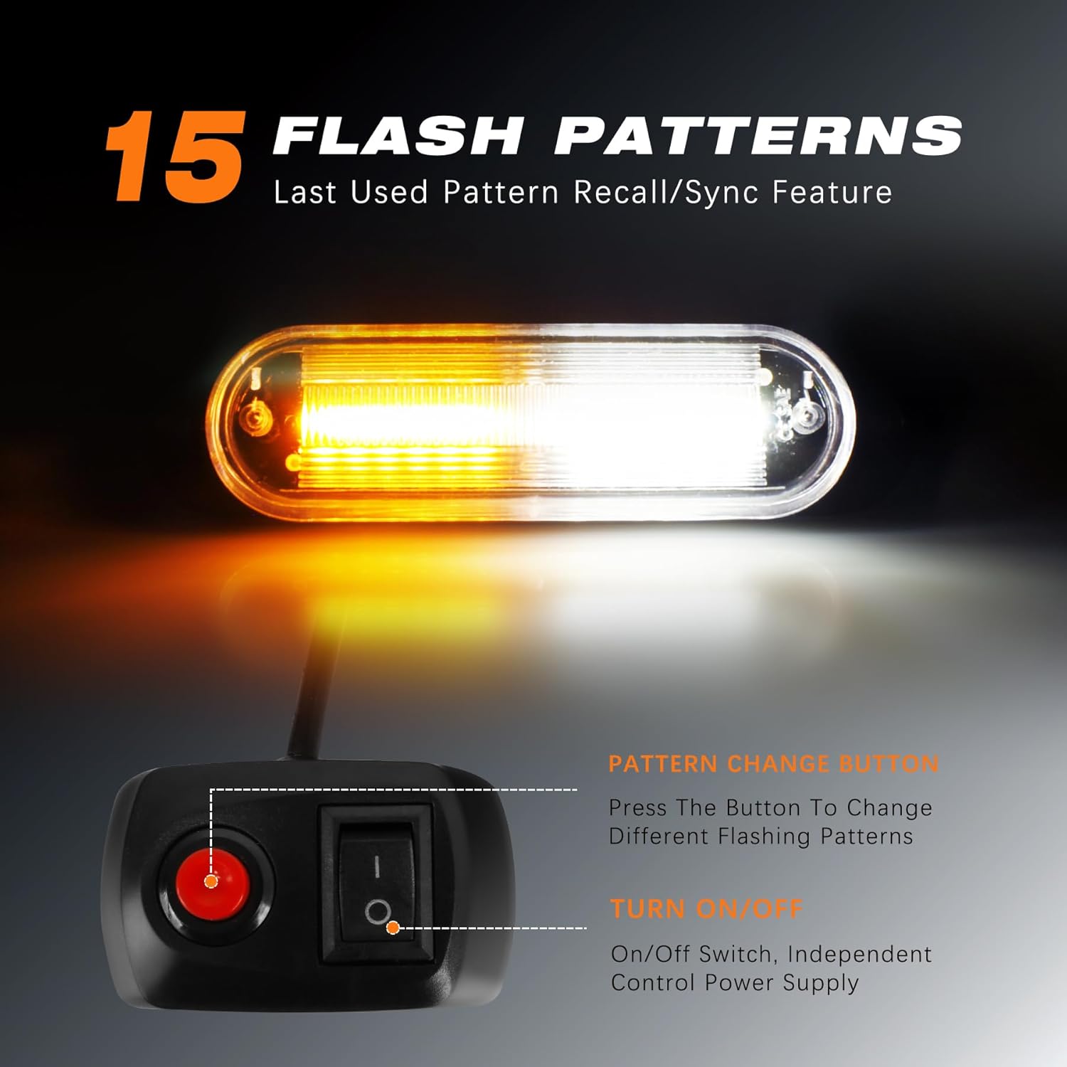 LED Amber White Strobe Light For Trucks,8Pcs Emergency Grill Surface Mount Flashing Lights With Controller For Construction Firefighter Vehicles Car