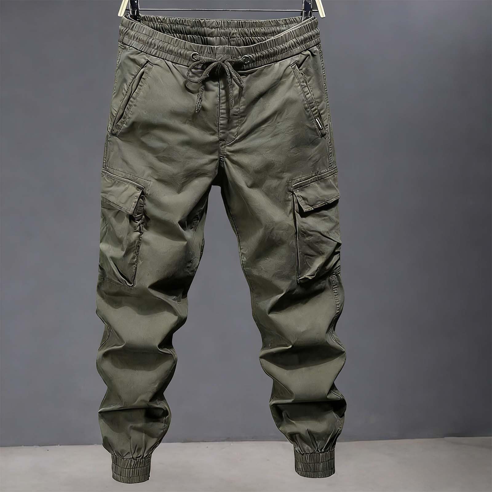 Mens Cargo Pants Athletic Joggers Elastic Waist Multiple Pockets Sweatpants Ankle Cuffs Casual Outdoor Workout Trousers — view 6