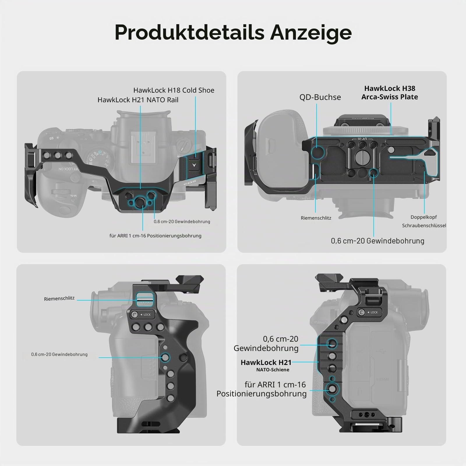 SMALLRIG R6 Mark II Käfig für Canon, Formschlüssiges Videokamera-Rig für Canon R6 Mark II, Eingebaute Duale NATO-Schienen, Schnellwechselplatte für Arca, Horizontale und Vertikale Aufnahmen 4159B