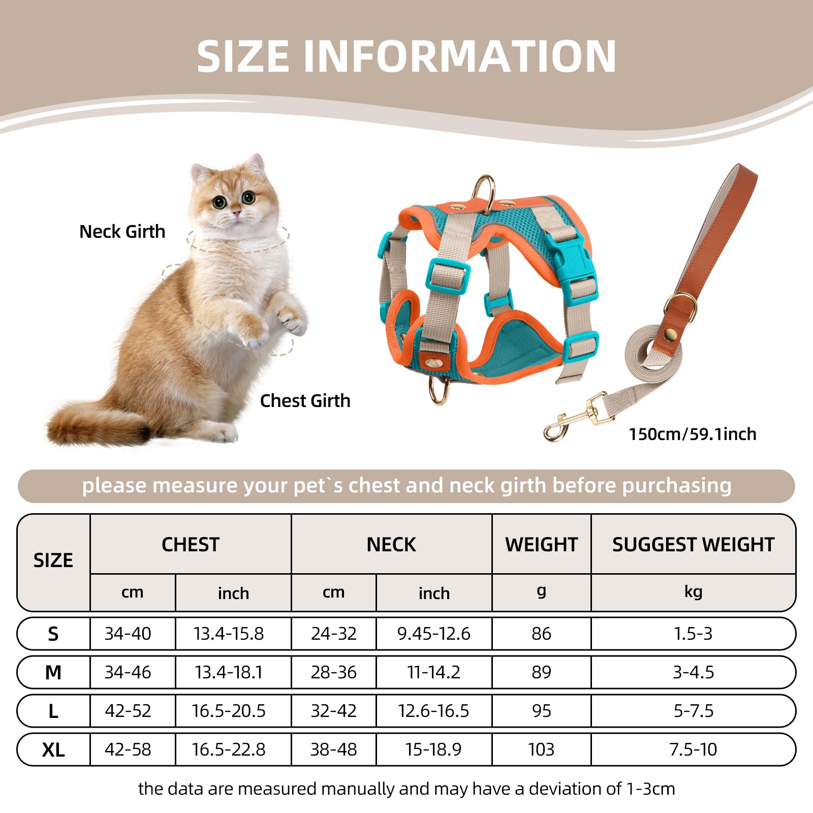 Muecleao Escape Proof Cat Harness and Leash Set, Premium Microfiber Leather Trim - Image 2