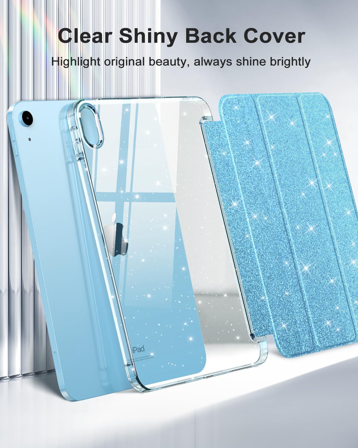FINTIE Custodia per iPad (A16) 11ª Generazione 11 (2025) / iPad 10ª Generazione 10,9 (2022) con Portapenne - Antiurto Glittering Trasparente Cover Posteriore con Auto Sveglia/Sonno, Blu