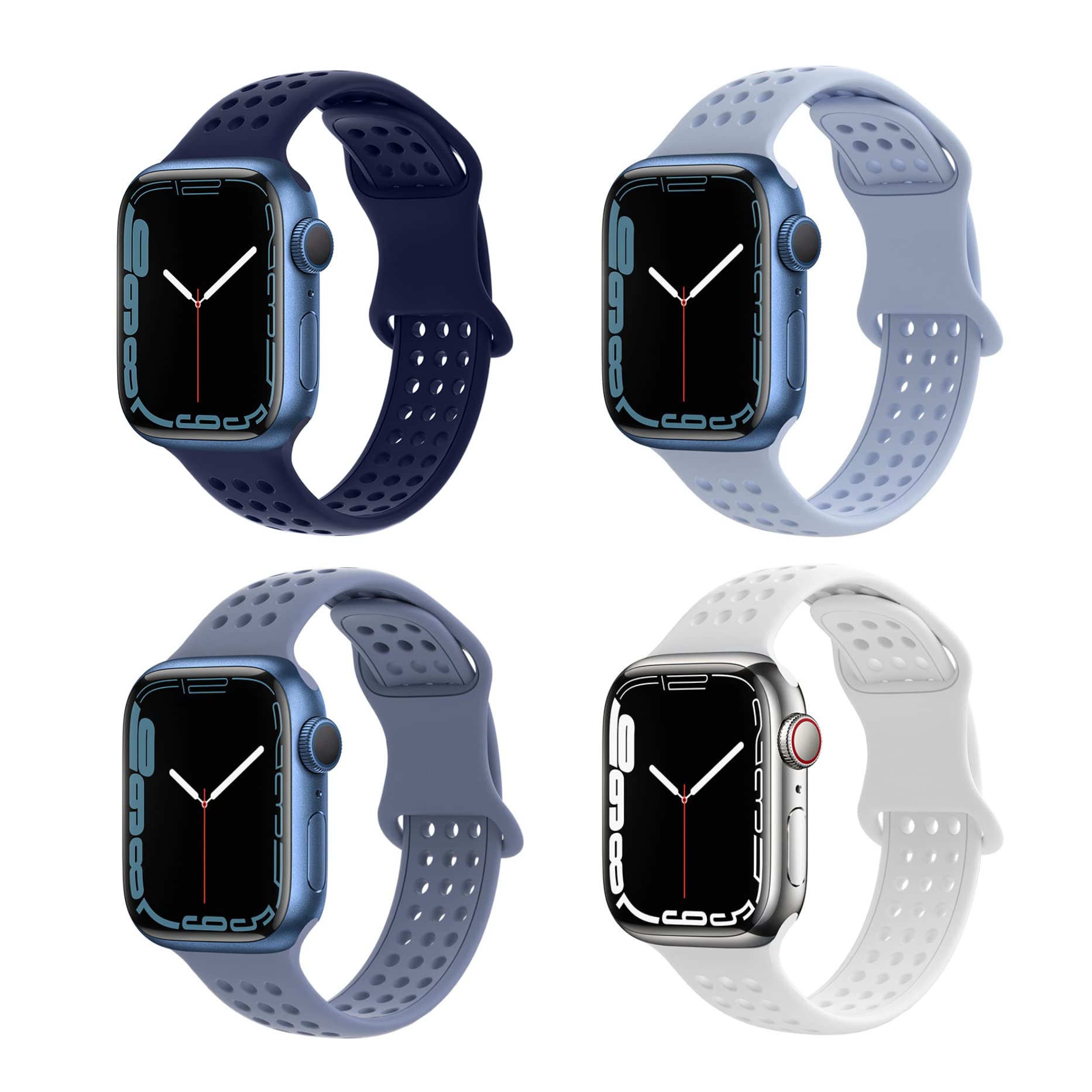 ANEW 4 Pack Sport Bands Compatible With Apple Watch Band 40mm 38mm 41mm 42mm 44mm 45mm 49mm For Women Men Soft Silicone Waterproof Lightweight Replacement Strap For iWatch Series Ultra 8 7 6 5 4 3 SE