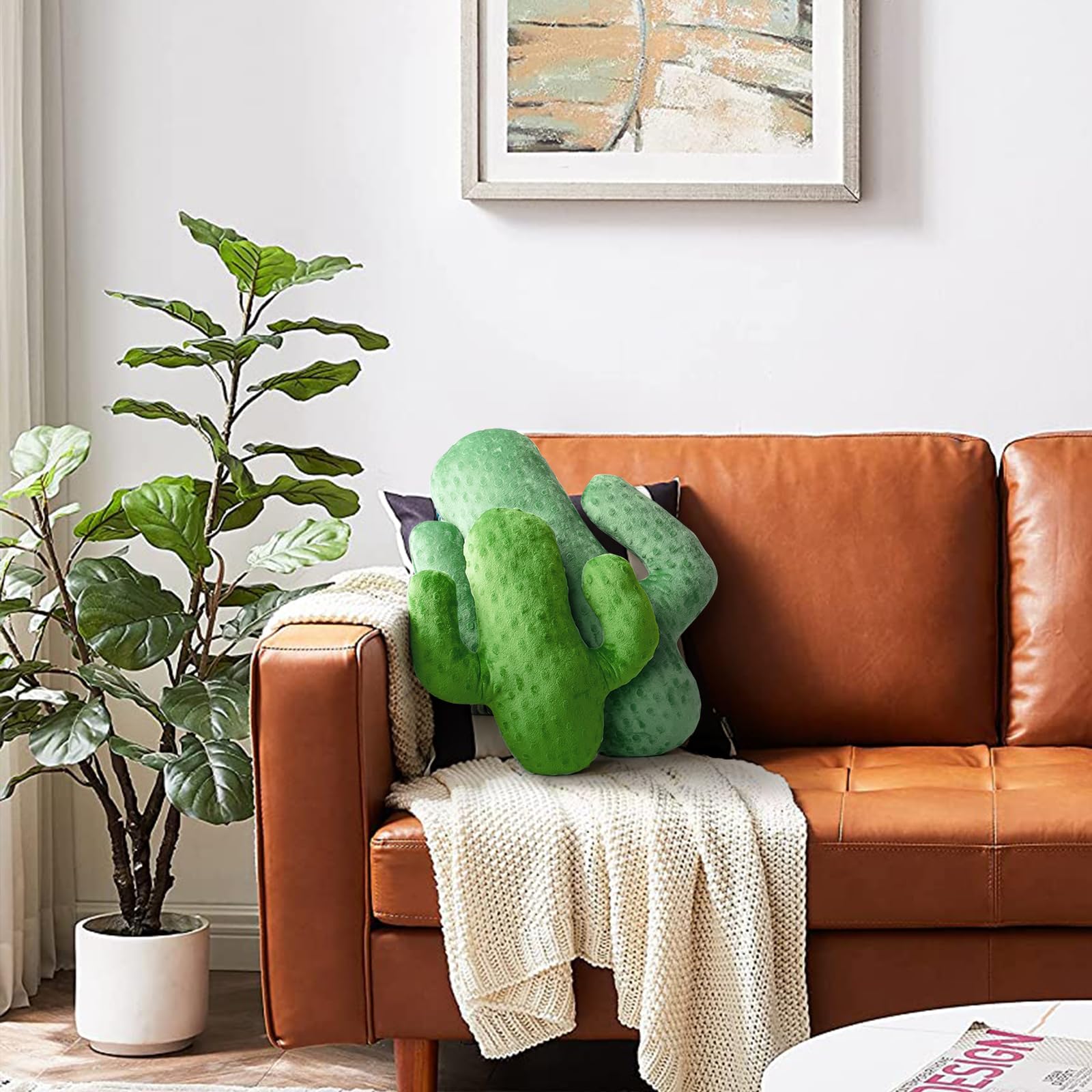 AELS Set di 2 cuscini decorativi a forma di cactus, 55,9 cm e 35,6 cm, in peluche, con cactus, 3D, per ufficio, per pisolino, grazioso cuscino per camera da letto, cameretta dei bambini, verde salvia