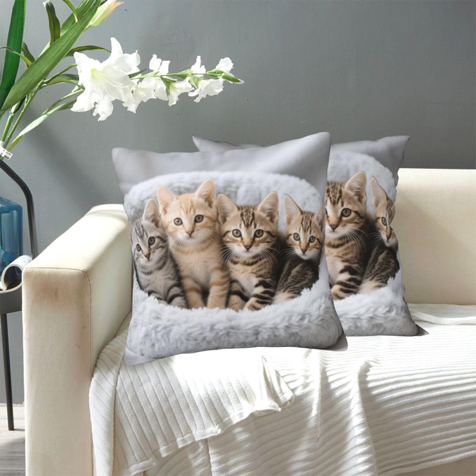 FekiLoot Decorative Throw Pillow Covers Modern Farmhouse Pillowcase Double Sided Cozy Cushion Cover for Sofa Couch Bed 12"X12" Kittens Family Cats