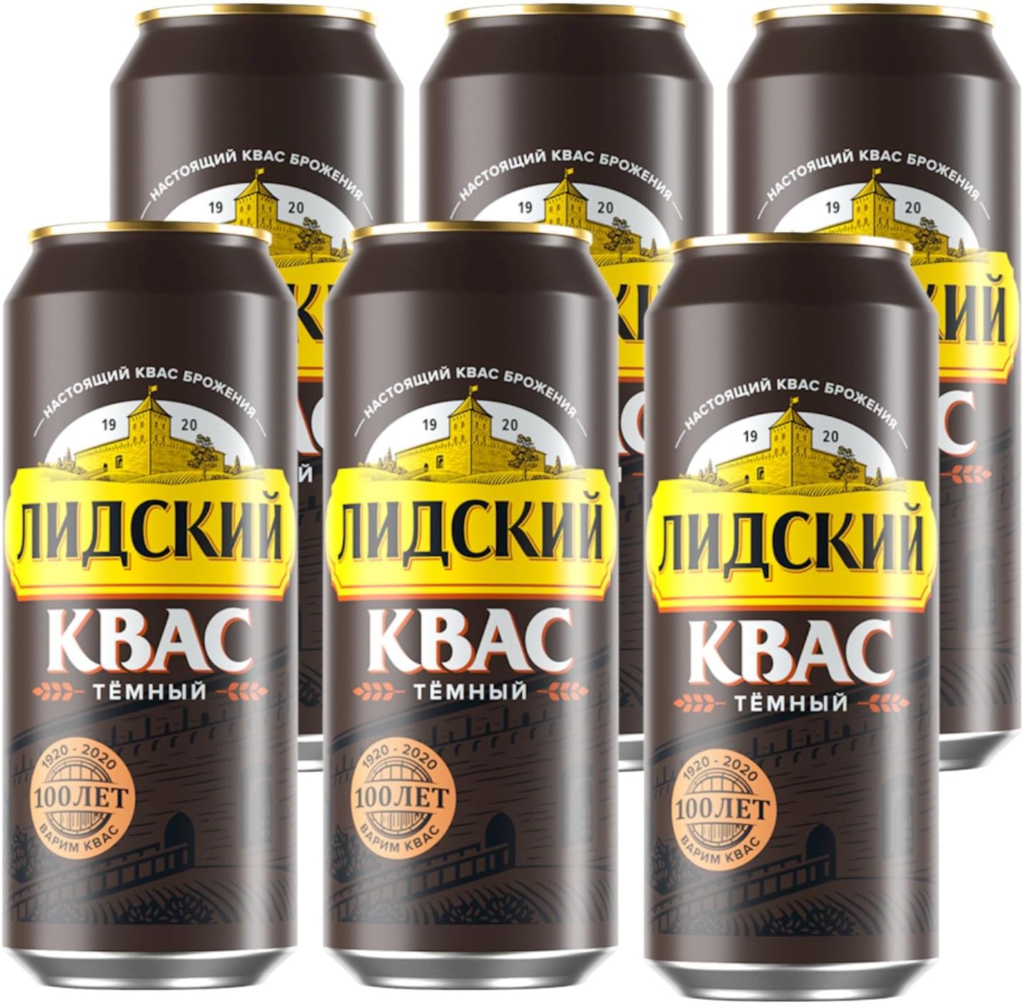 Authentic Eastern European Fermented Kvass LIDSKI Dark Drink - Soft Drink Made with Rye Flour, Rye & Barley Malt – Non Alcohol Russian Soda - 6-Pack of Kvass Drink Can15.20 fl. oz (0.45L)