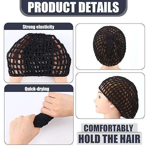 Miniatura 78 de Geyoga 4 piezas de malla de ganchillo para el pelo de rayón tejido de red gruesa y corta para mujer, adorno para dormir, Negro - Negro