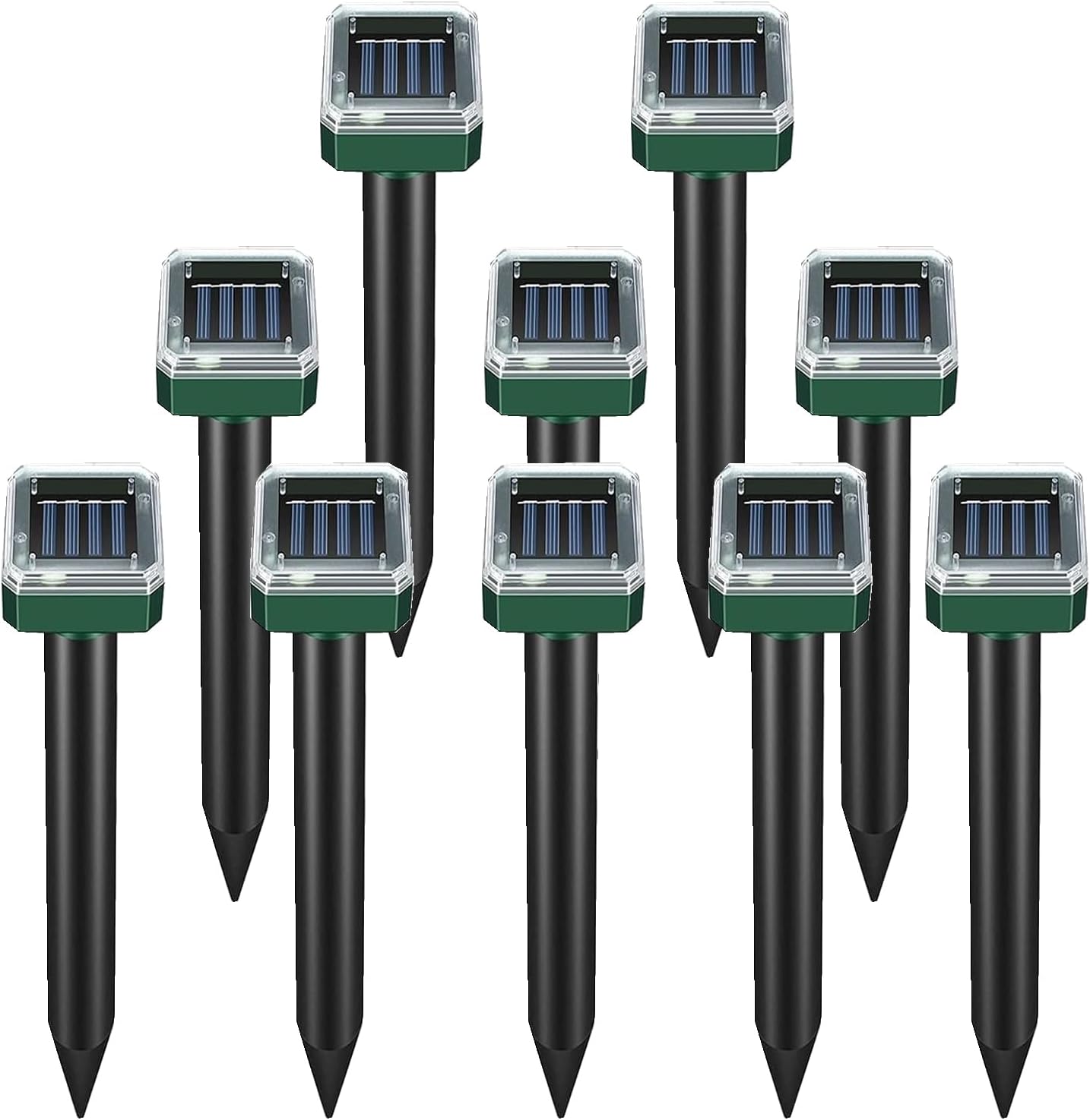 Mole Repellent Solar Powered 10 Pack, Ultrasonic Snake & Gopher Deterrent for Yard, IP65 Waterproof Sonic Spikes, Get Rid of Groundhog, Vole, Chipmunk, Skunk, Raccoon for Lawn Garden Protection