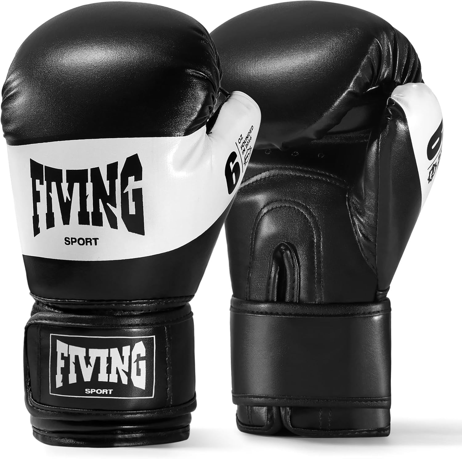 FIVING Kids Boxing Gloves, Youth Training Gloves, Sparring for Punching Bag, Kickboxing, Muay Thai, MMA (Black and White, 6oz)