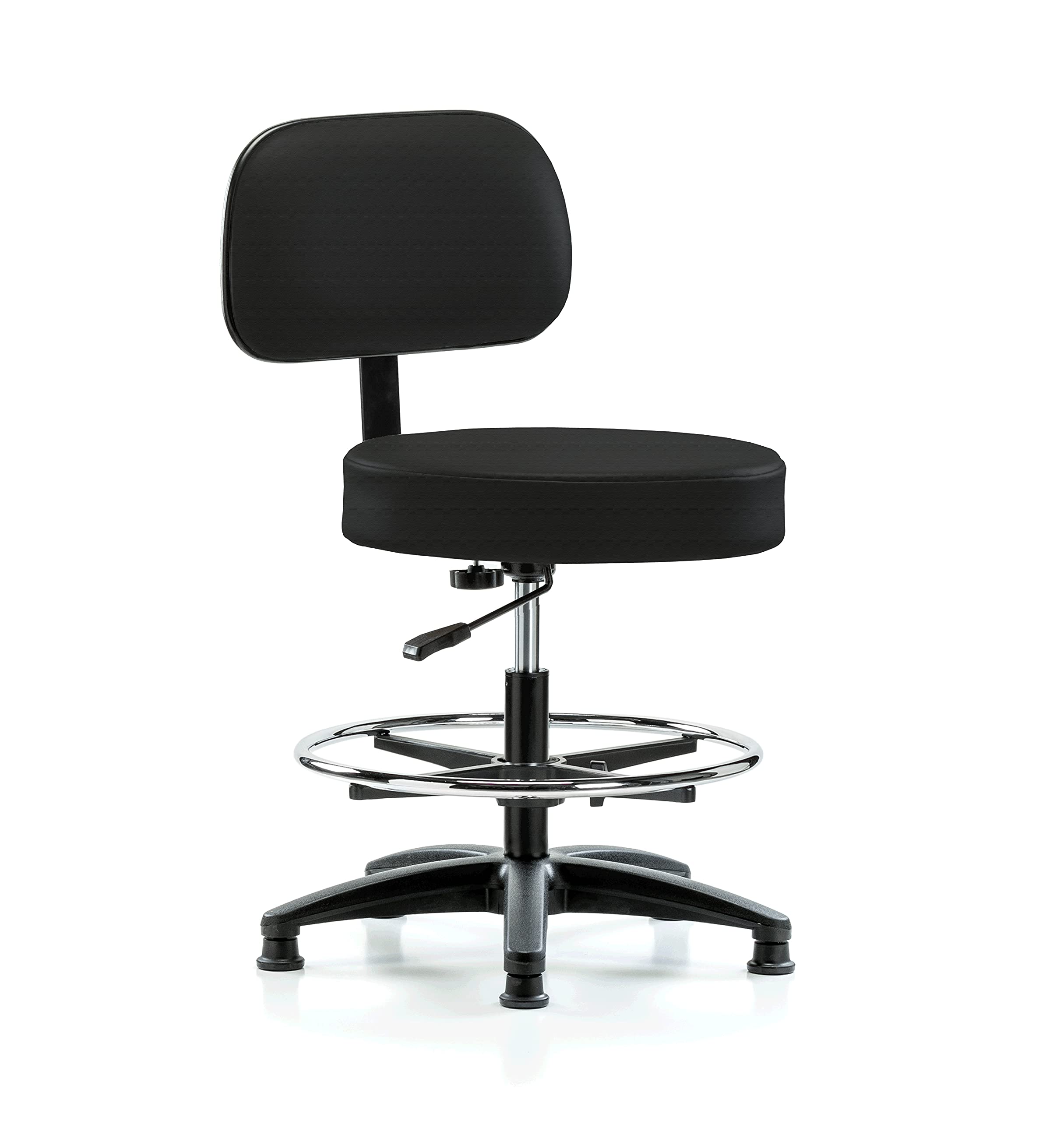 Perch Basic Exam Stool with Foot Ring, Glides, 21-28.5", Black Fabric