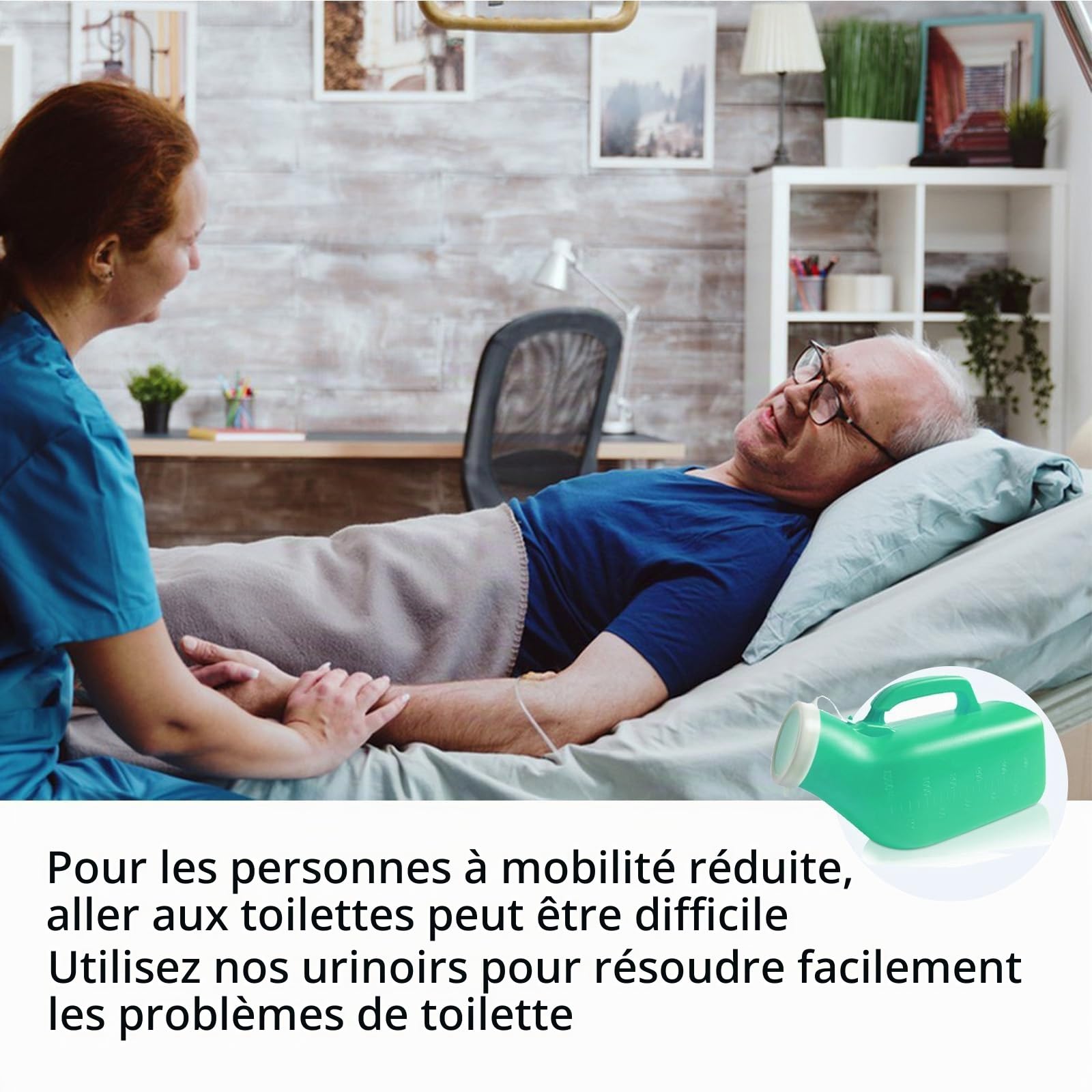 meleg otthon Bouteilles d'urine, urinoirs Portables pour Hommes, Anti-déversement 1200 ML pour hôpital, Incontinence, extérieur, Voiture, Voyage (vert-2-men)