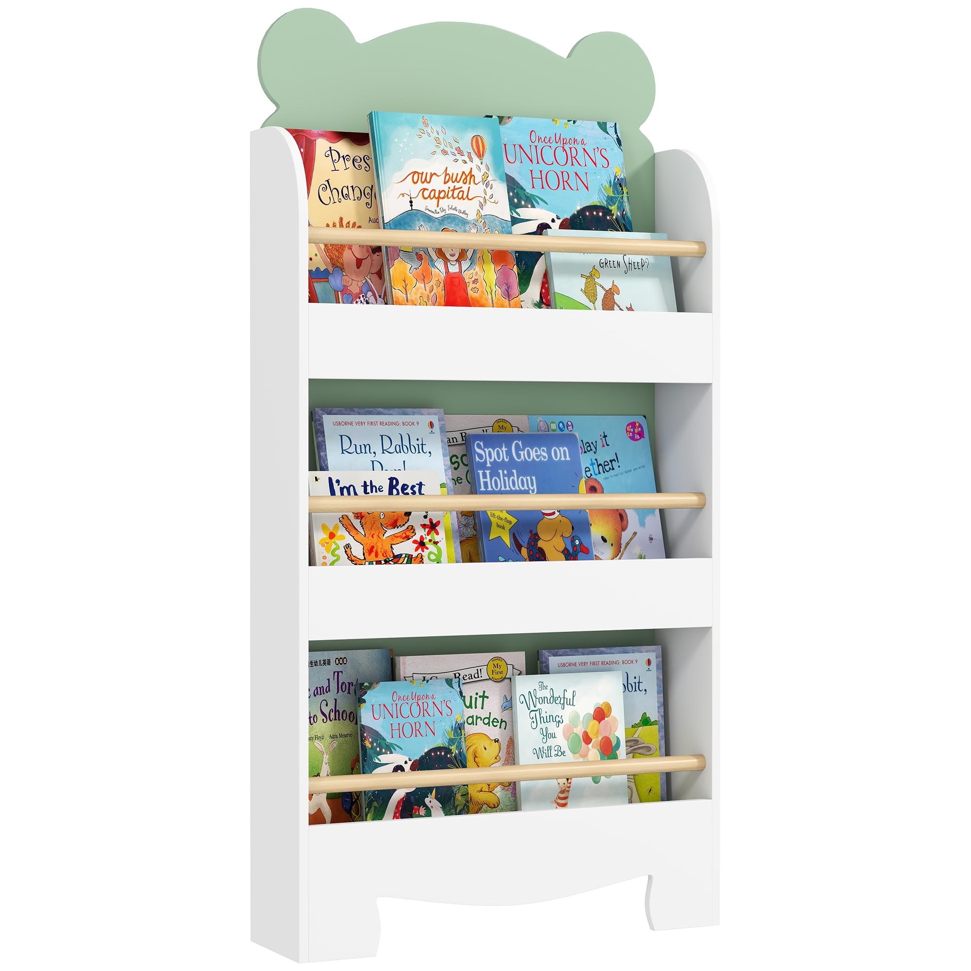 AIYAPLAY Bibliothèque pour Enfant, Rangement Livre Enfant 3 Niveaux, Meuble de Rangement en Forme d'ours, étagère Chambre pour Salle de Jeux, Vert