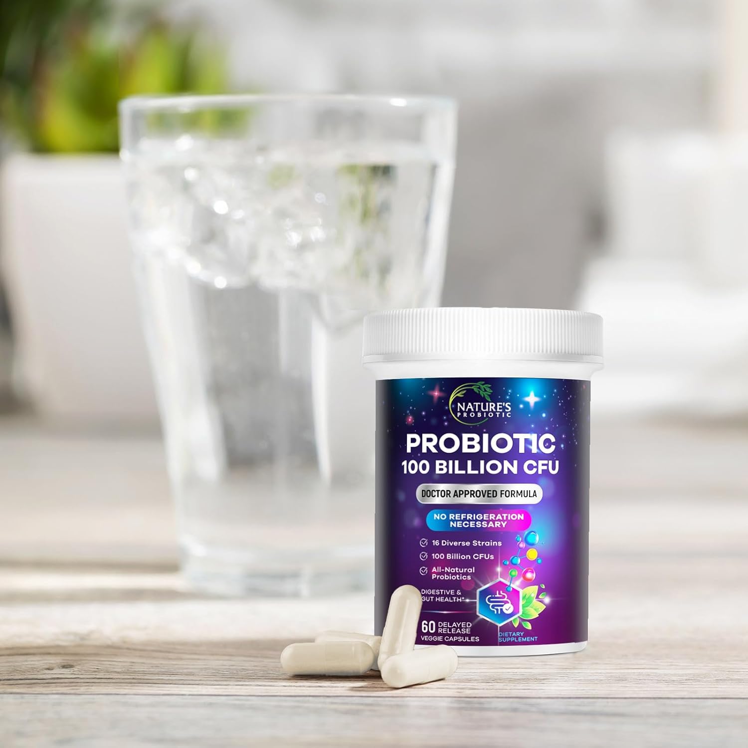 Probiotics 100 Billion CFU - 16 Premium Strains + Prebiotics - Best Probiotic Supplement for Women & Men - Supports Immune & Digestive Health & Occasional Constipation - Bottled in USA - 60 Capsules - Image 9